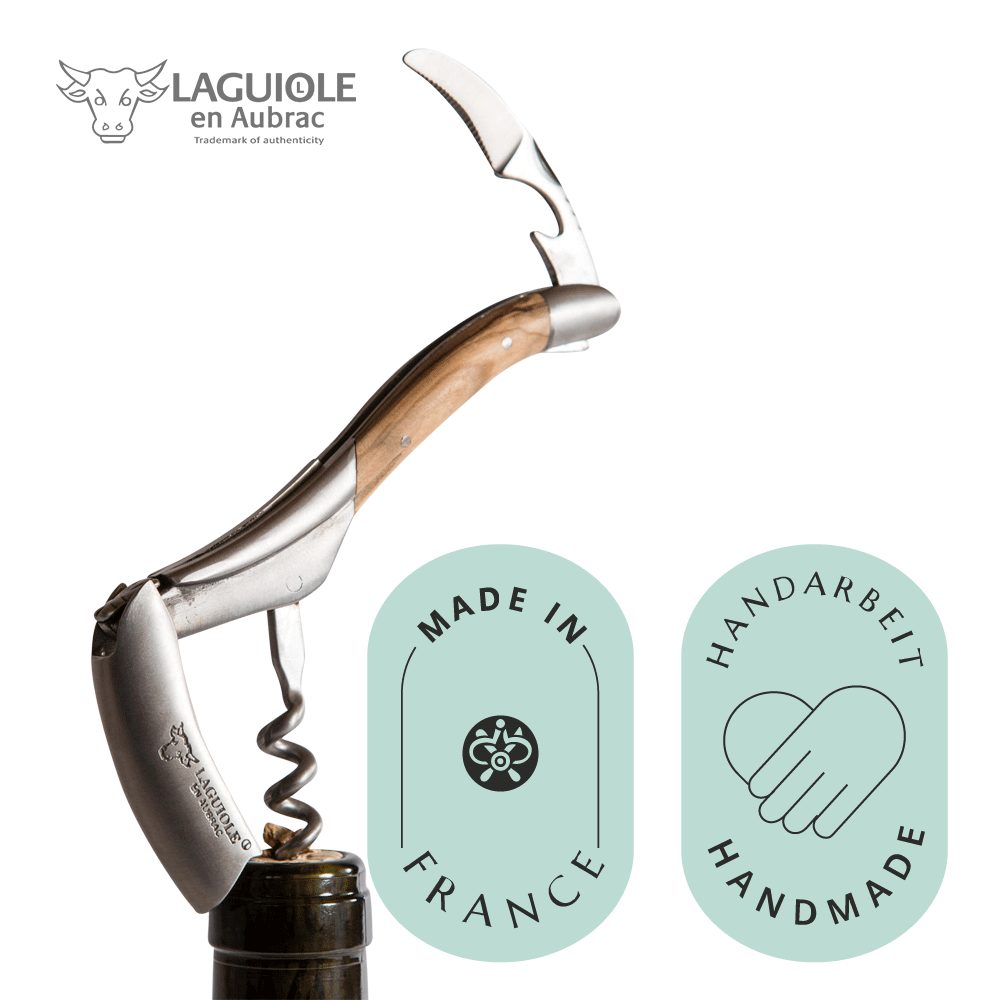 Laguiole en Aubrac Korkenzieher Kellnermesser Olive, Sommelier, original mit Zertifikat und Holzbox, aus Frankreich