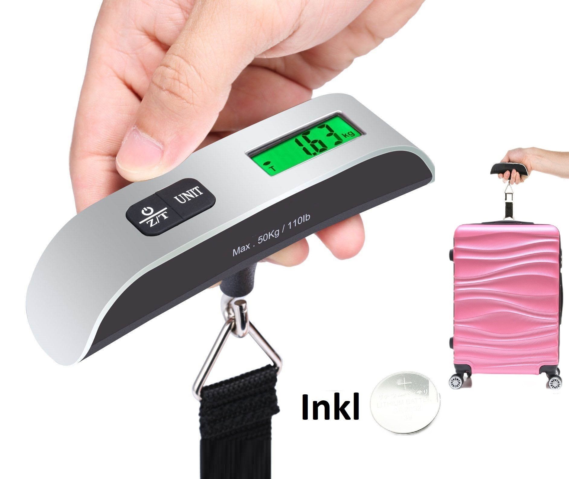 Cheffinger Kofferwaage Digitale LCD-Kofferwaage Gepäckwaage Hängewaage Handwaage 50Kg, Tragkraft 50,00 kg