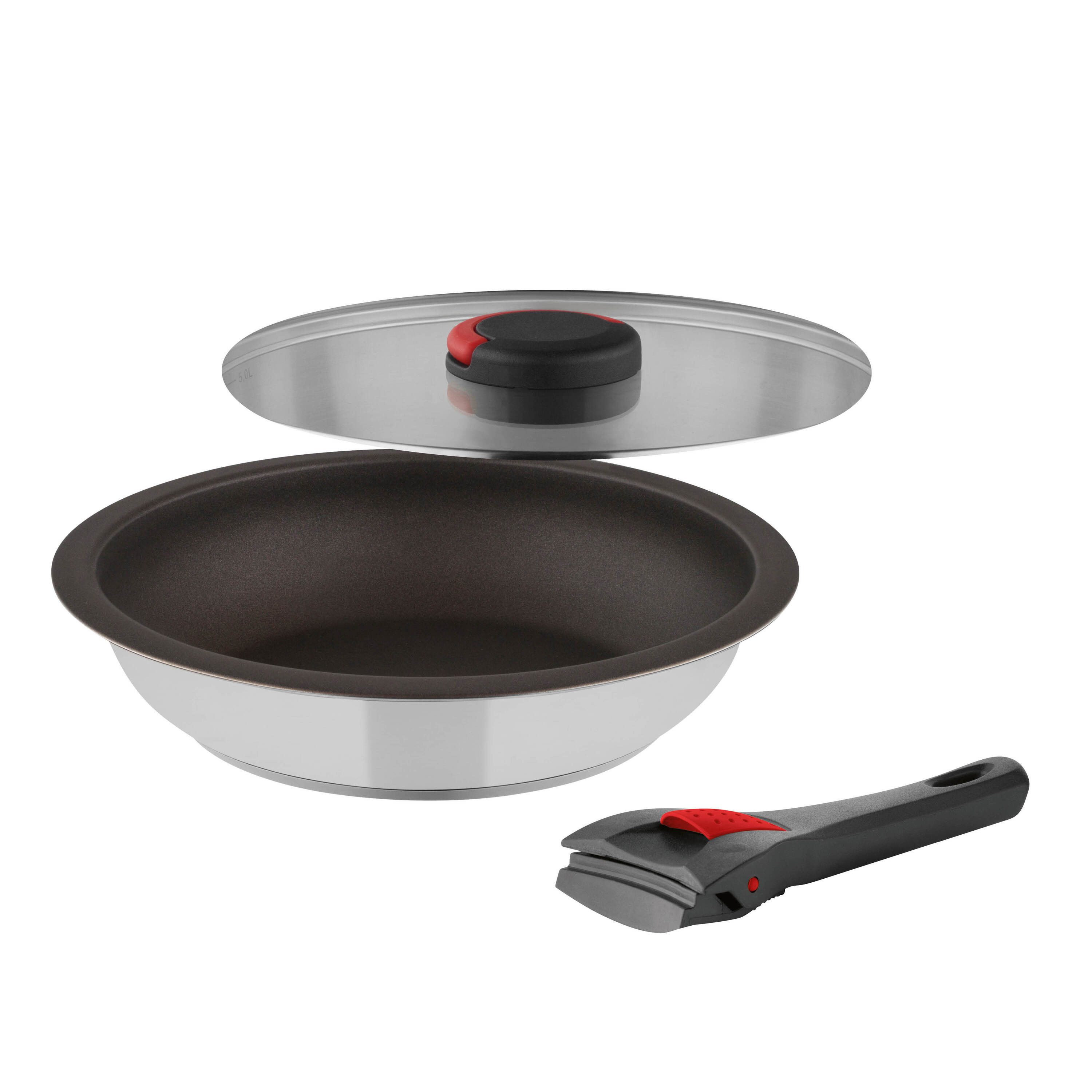 Kuppels Pfannen-Set QUICK CLACK PRO, 18/10 (5-tlg., vielfach kombinierbar), besonders platzsparend, abnehmbare Griffe