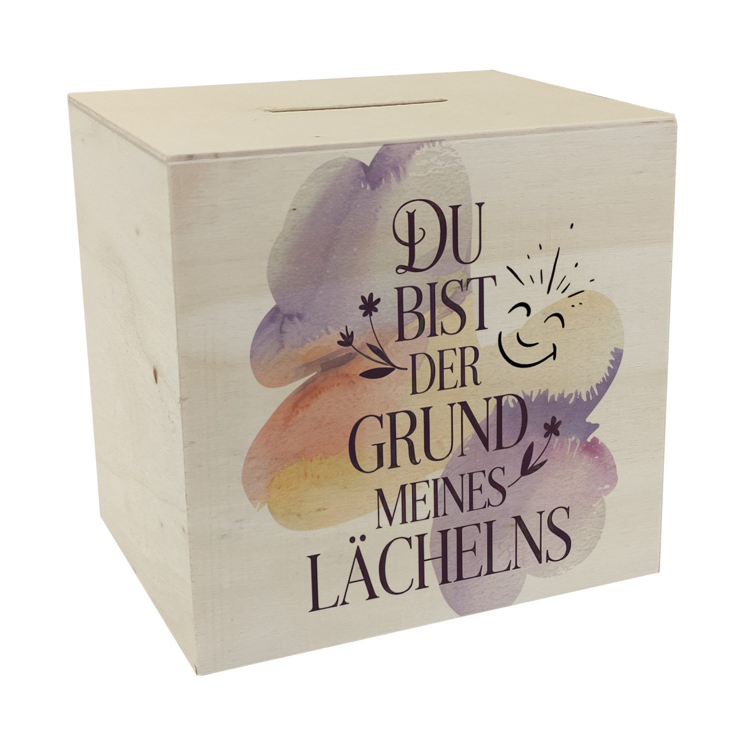 speecheese Spardose Grund meines Lächelns Spardose aus Holz Blumen Aquarell