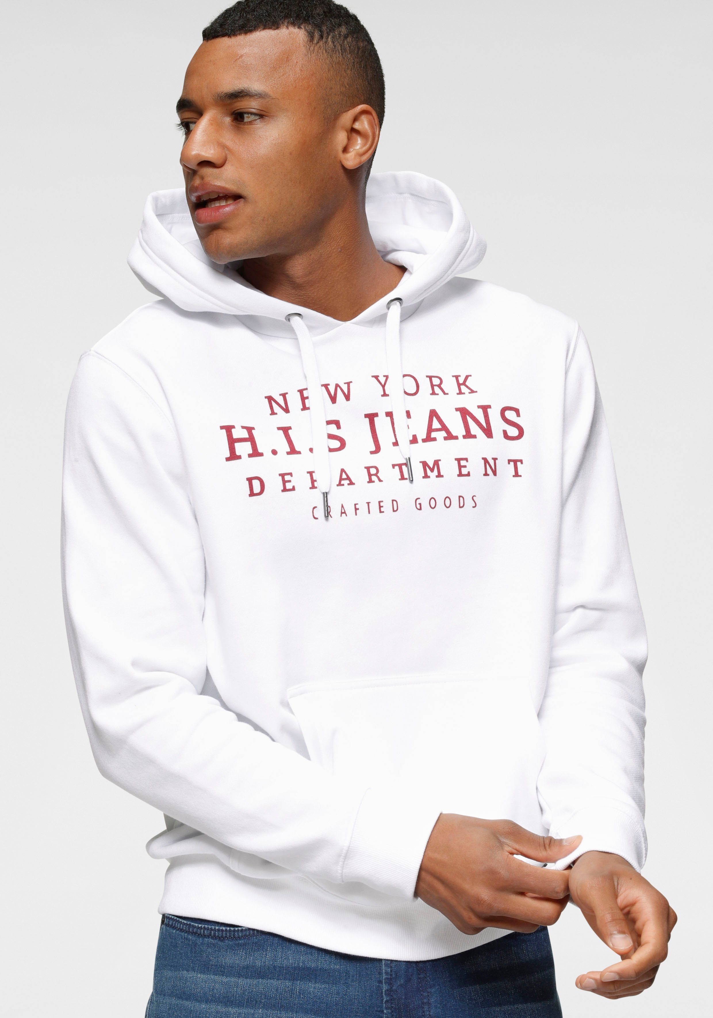 H.I.S Kapuzensweatshirt mit Zahlenprint an der weiß Kapuze