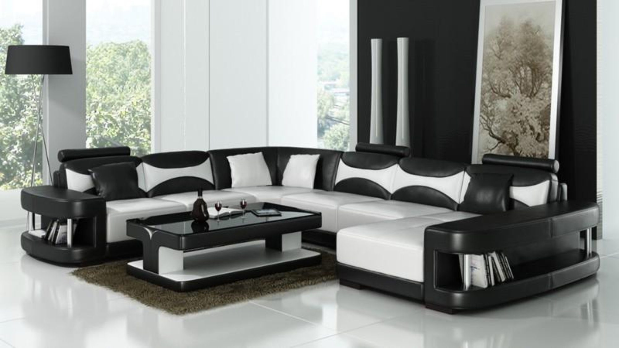 JVmoebel Ecksofa XXL Wohnlandschaft U Sofas, Europe Ecksofa Made Leder Sofa in Polster Schwarz/Weiß Form Couch