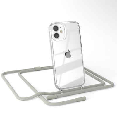 EAZY CASE Handykette Silikon Kette Unifarbe für Apple iPhone 12 Mini 5,4 Zoll, Schutzhülle zum Umhängen Hülle mit Umhängeband Kettenhülle Grau Taupe