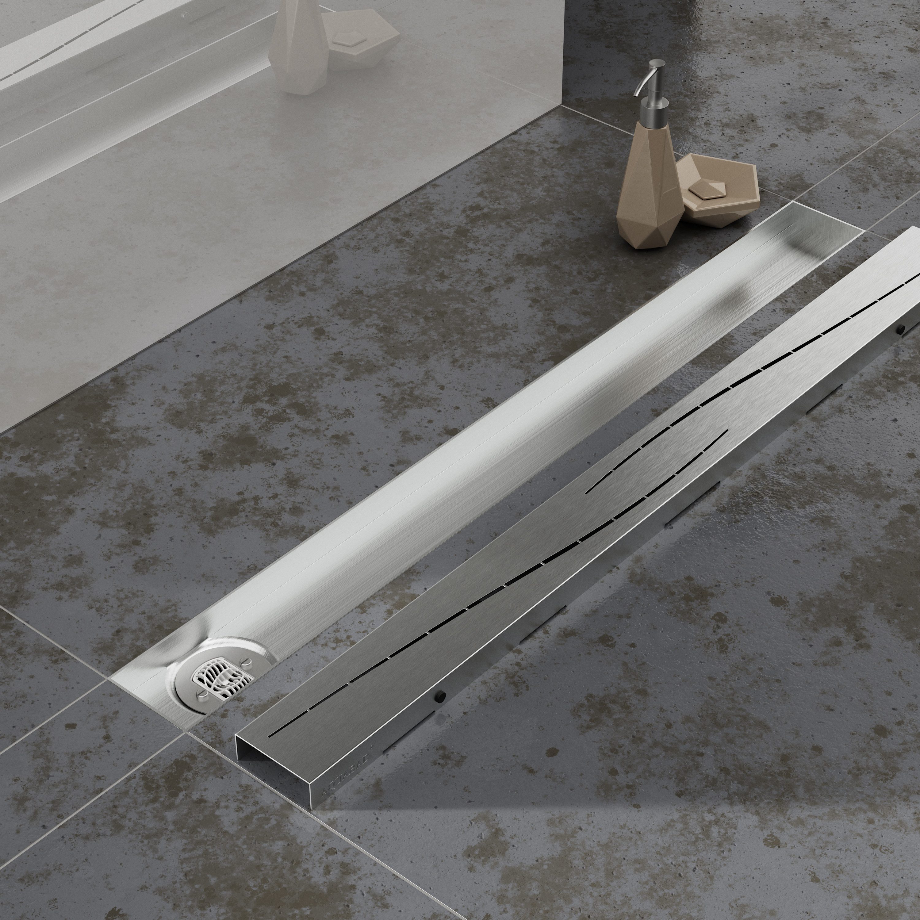 Aquabad® Duschrinne SDS Pro Edelstahl Duschablauf, Haarsieb, Viega-Siphon, Komplett-Set, 1-St., Blende: Modern