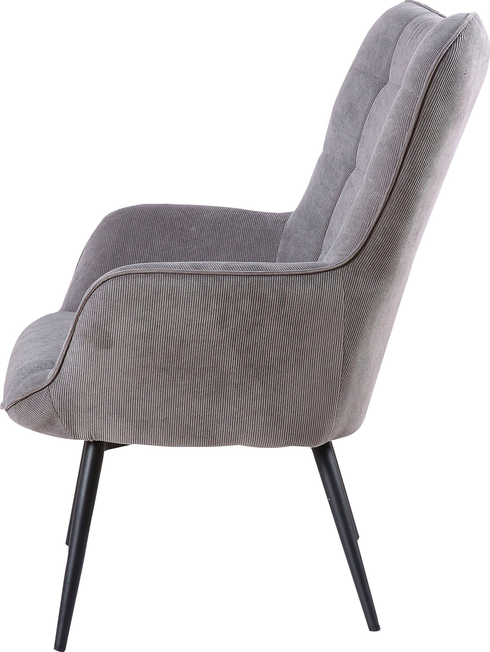 byLIVING Sessel Uta (1-St), Cord, in Samt mit oder wahlweise | Webstoff grau Hocker, oder grau ohne