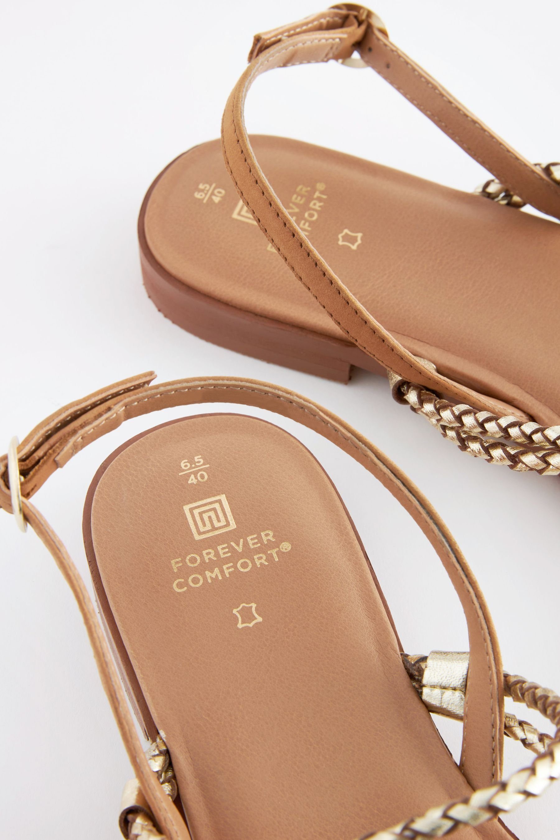 Tan/Gold Sandale Forever Comfort® Leder-Sandalen geflochtene (1-tlg) Next