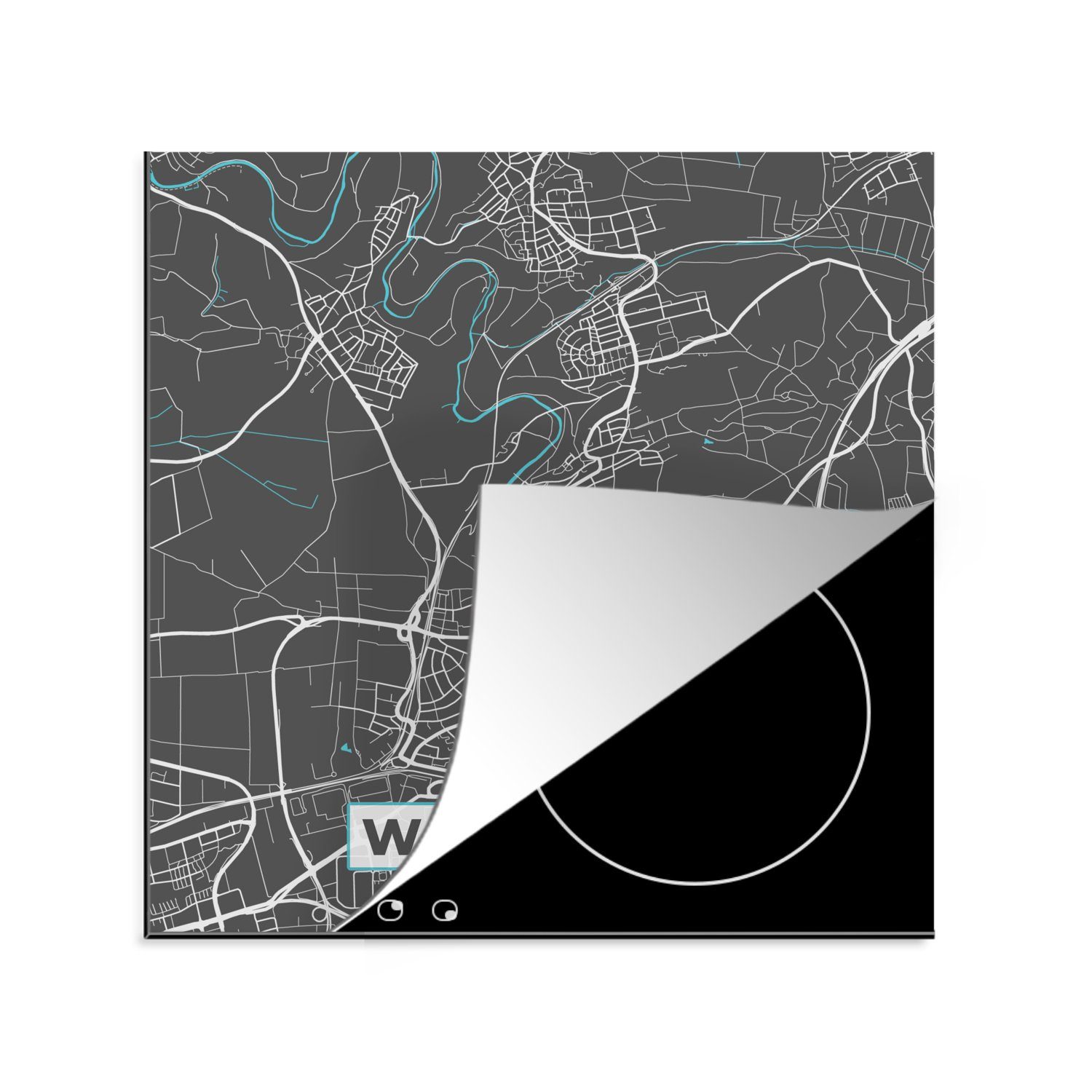 MuchoWow Herdblende-/Abdeckplatte Blau - Deutschland - Karte - Stadtplan - Waiblingen, Vinyl, (1 tlg), 78x78 cm, Ceranfeldabdeckung, Arbeitsplatte für küche