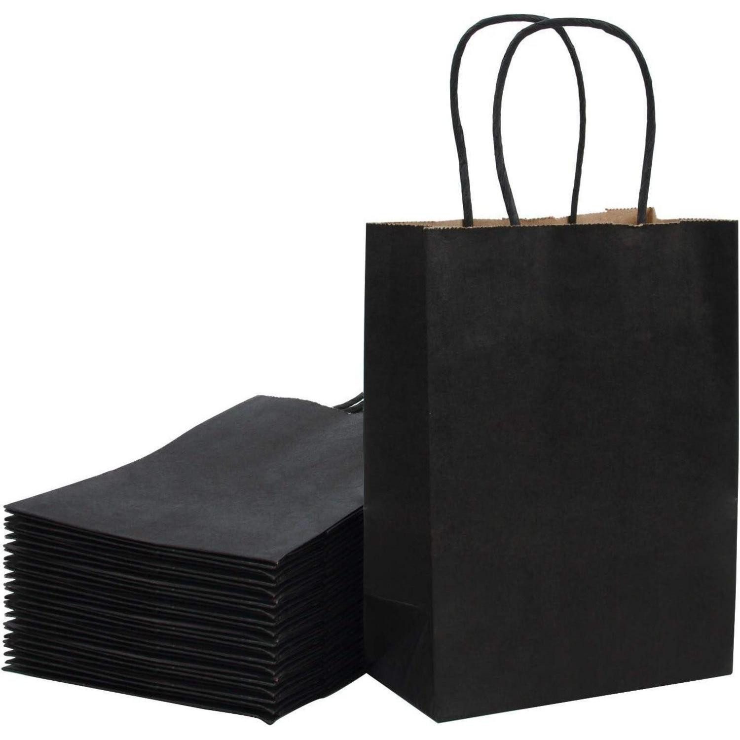 LuxusKollektion Packpapier Papiertüten Kraftpapier Schwarz Griffe Schwarz - 25,4 x 12,7 x 33 cm