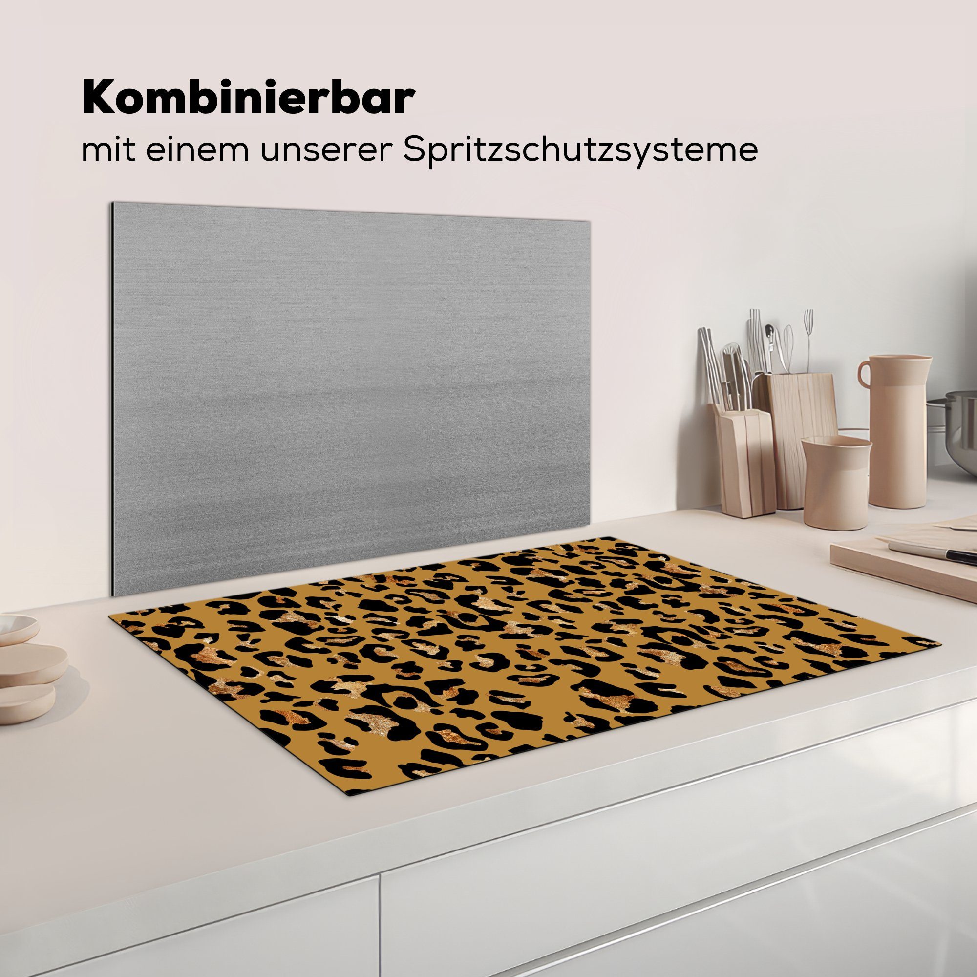 Tiere - Ceranfeldabdeckung Pantherdruck MuchoWow Induktionskochfeld (1 cm, tlg), Herdblende-/Abdeckplatte für die Muster, Vinyl, - 81x52 Schutz küche,