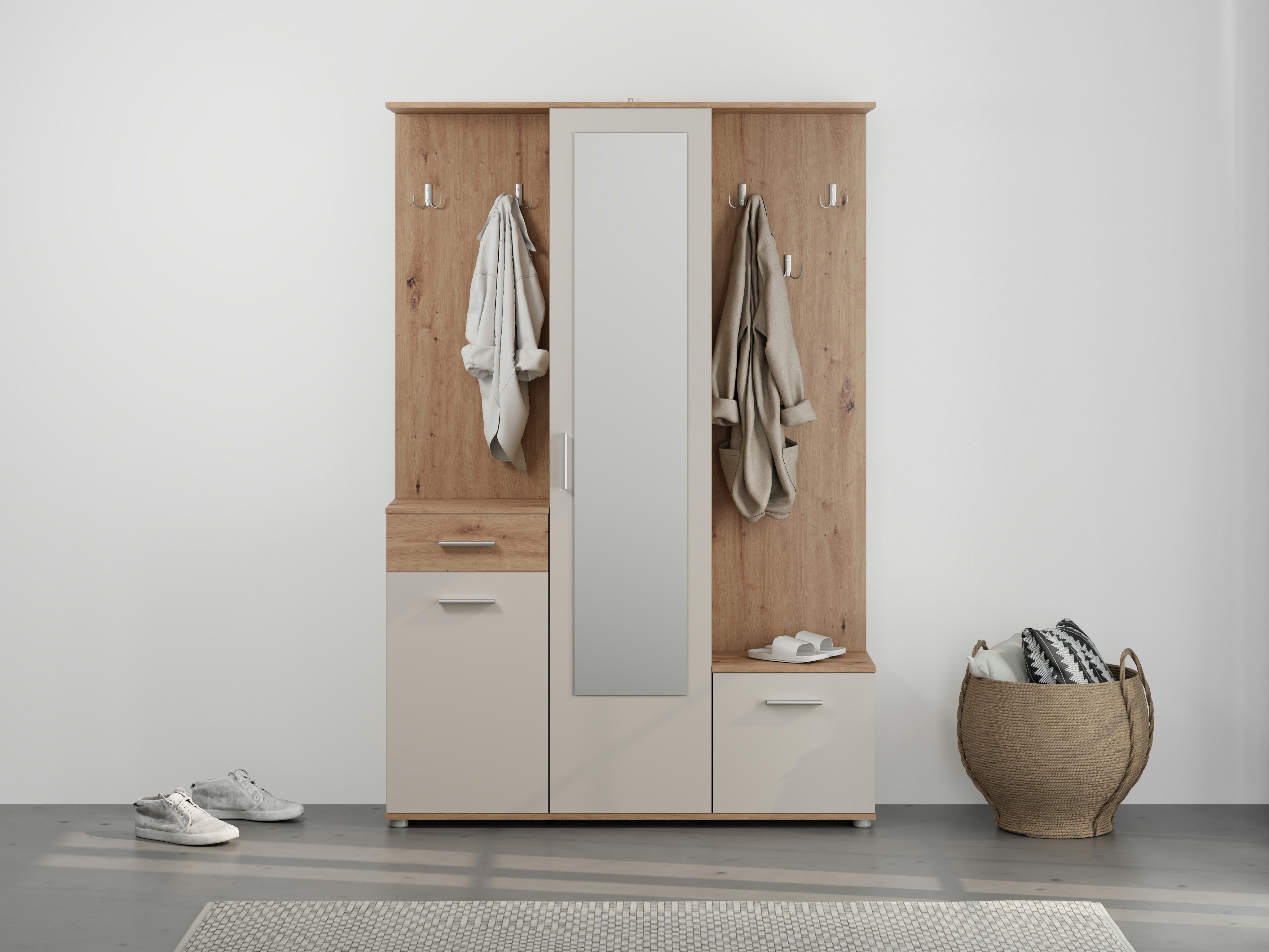OTTO home Kompaktgarderobe Martin Flurgarderobe, Dielenschrank, Flurmöbel, Breite 134 cm Schuhschrank, mit Spiegel, in modernen Farben, mit 10 Haken