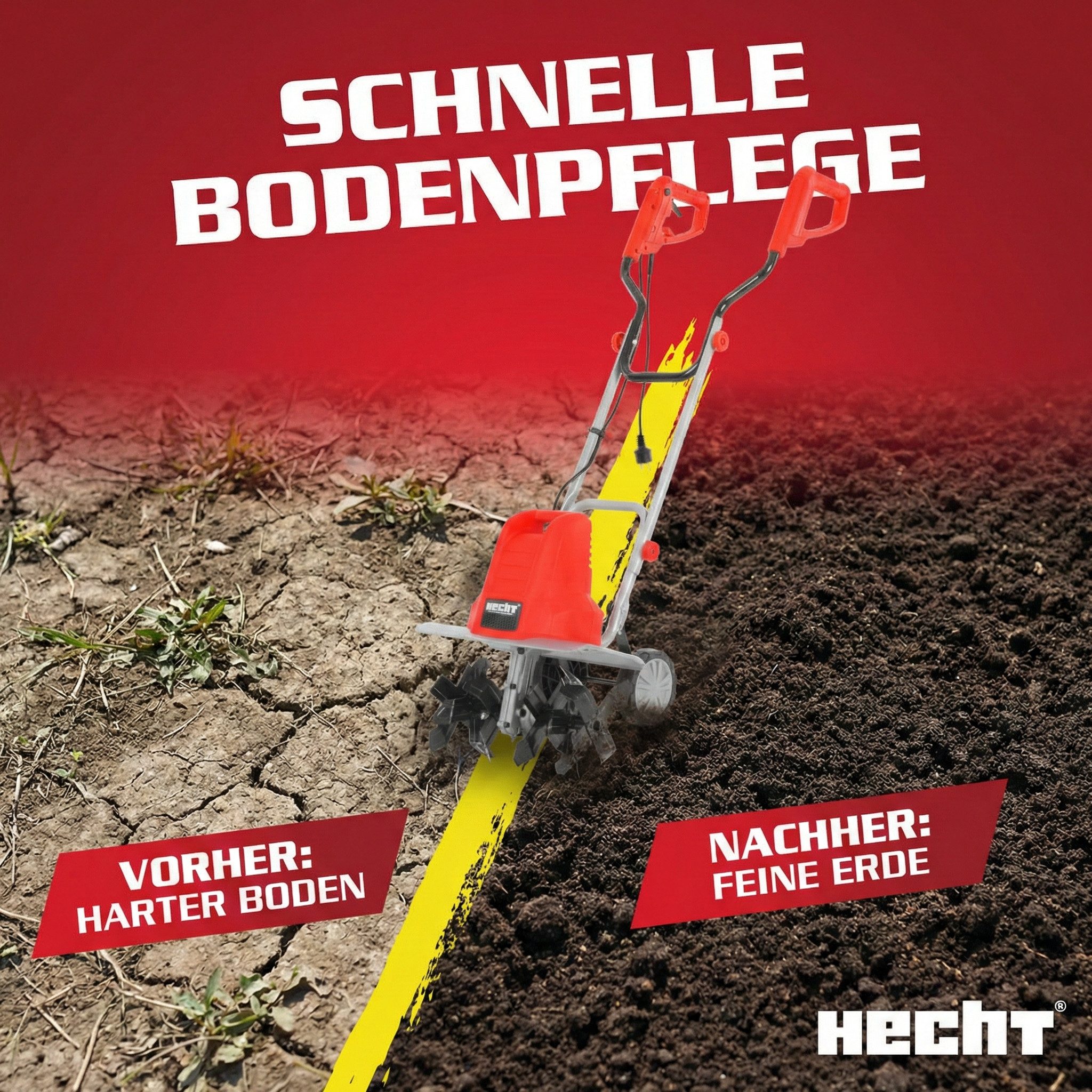 Hecht Elektromotorhacke Gartenfräse 1500 W 24 Messer Bodenhacke, Motorfräse, 40,00 cm Arbeitsbreite, 400 U/min
