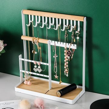 TWSOUL Schmuck Etagere Halskettenhalter mit Tablett zur Aufbewahrung Halsketten, Ringe, Uhren