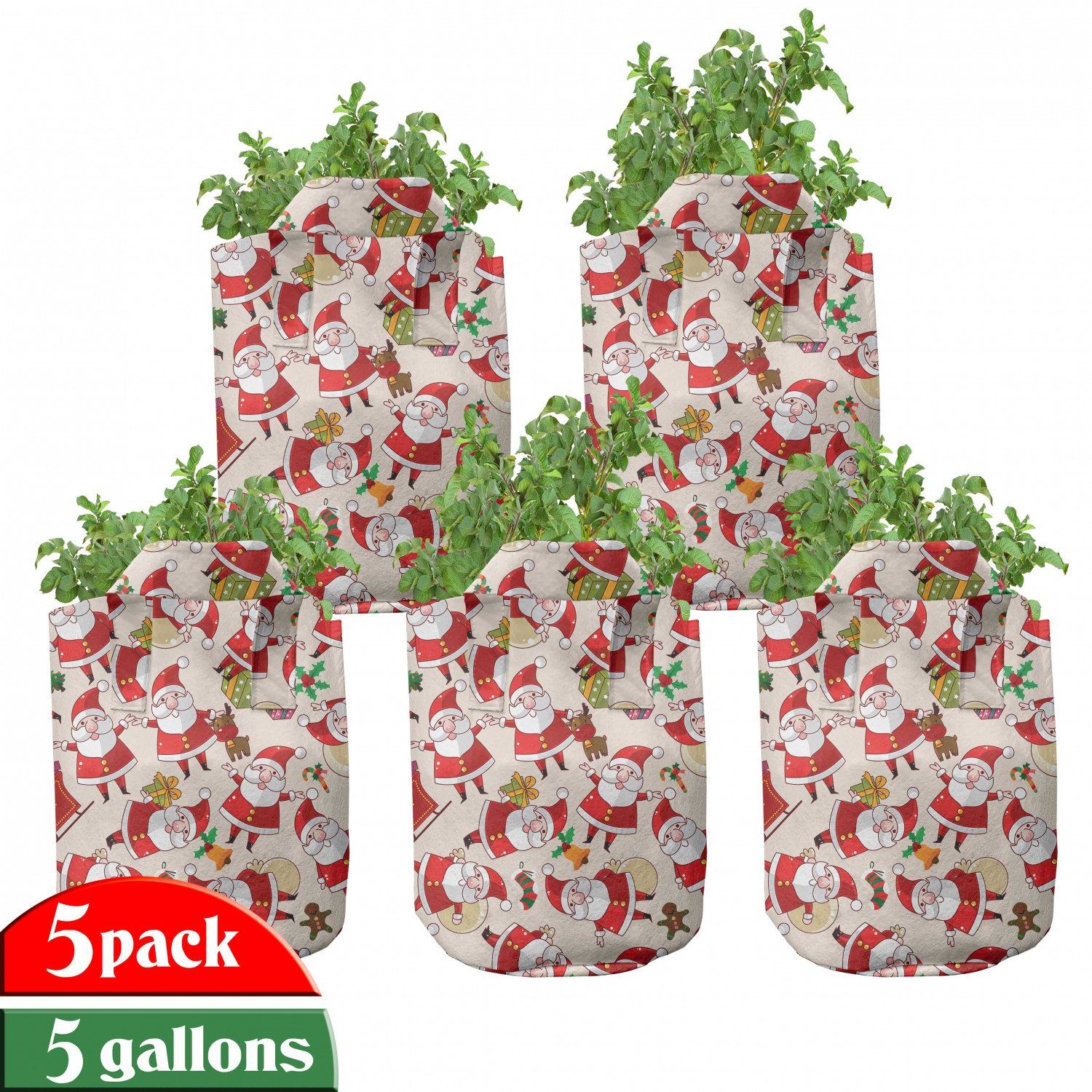 Abakuhaus Pflanzkübel hochleistungsfähig Stofftöpfe mit Griffen für Pflanzen, Weihnachten Cartoon Weihnachtsmann