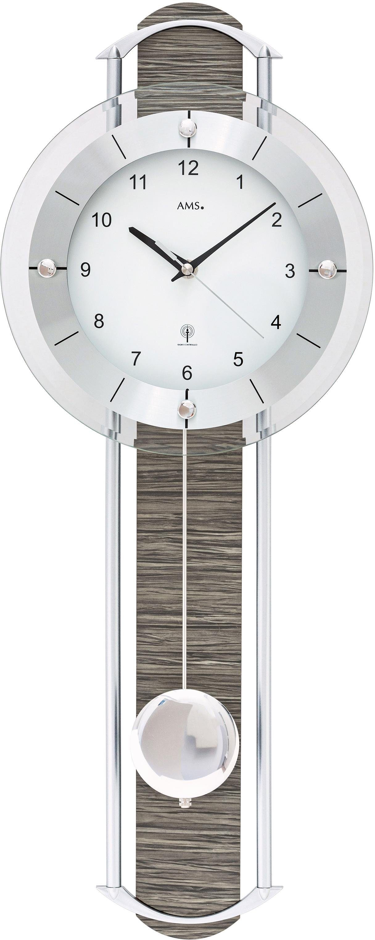 AMS Funk-Pendelwanduhr F5304 (Made in Germany, Aluminium-/Holzgehäuse,Esszimmer,Wohnzimmer)