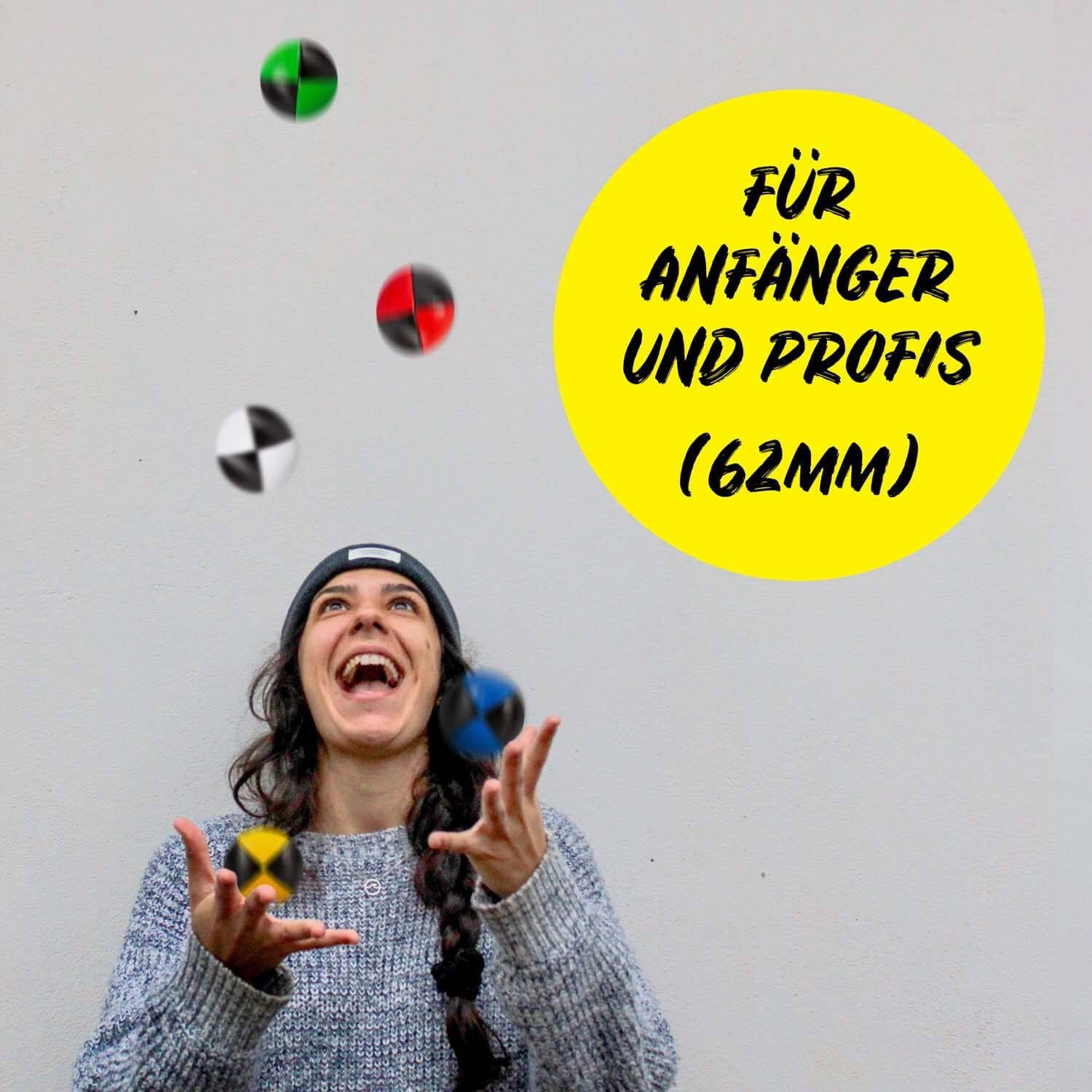 Diabolo Freizeitsport Jonglierball 3er & 5er Set, Jonglierbälle vierfarbig und zweifarbig (Balljonglage Set Zweifarbig - Weiche Lernbälle für Einsteiger, 5-St., Koordinationsbälle 5 Stück - Softbälle zum Jonglieren Lernen), 5er Juggling Balls 62 mm, 100g - Profi Training mit Vogelhirse