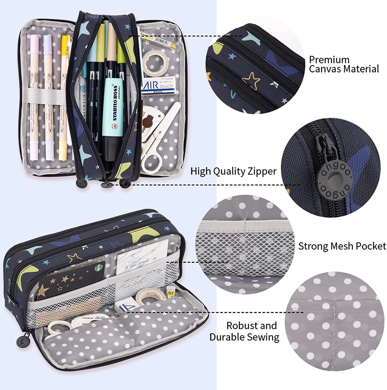 ibettertec Federmäppchen Federmäppchen Stifteetui mit Fächern, große Kapazität, 21*8.5*6.5cm