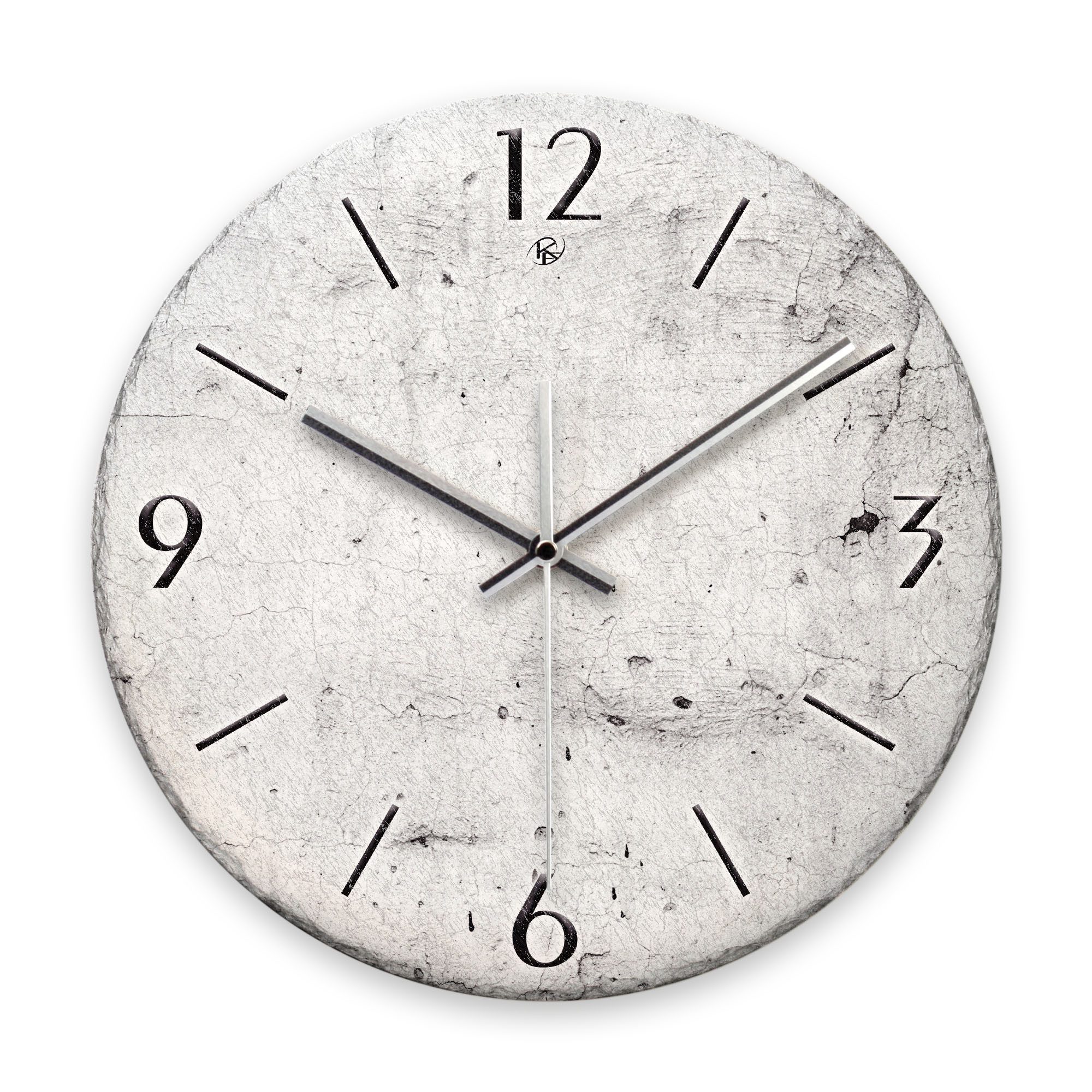 Kreative Feder Wanduhr Wanduhr „Marmor-Optik weiß“ aus Stein (Keramik) in Schiefer-Optik (ohne Ticken; Funk- oder Quarzuhrwerk; ⌀ 30cm; außergewöhnlich)