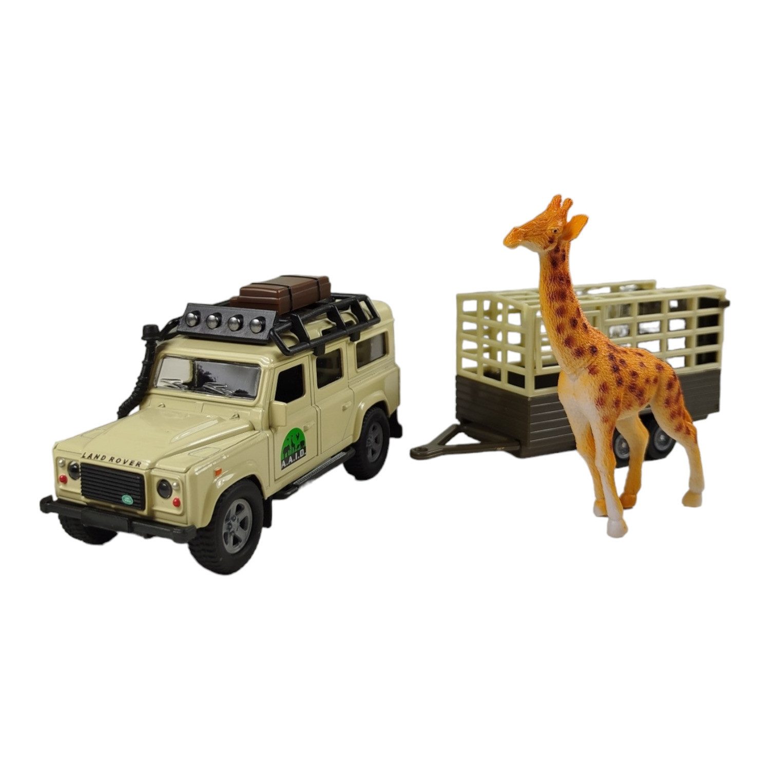 Toys Amsterdam Modellauto Safari Land Rover mit Anhänger Modellauto Defender Spielzeug
