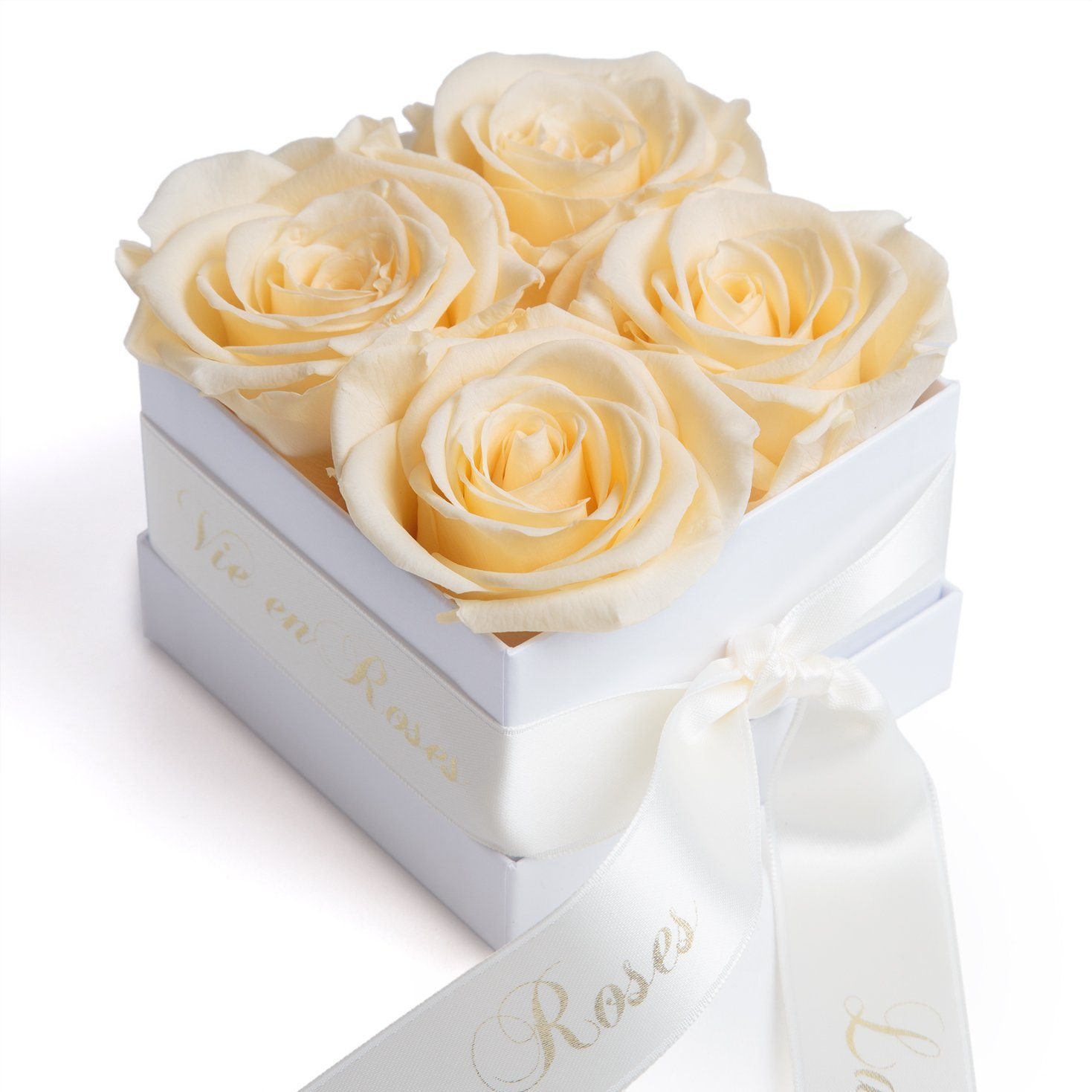 Kunstblume Rosenbox weiß Infinity Rosen Poesie Deko Geschenk für Damen Rose, ROSEMARIE SCHULZ Heidelberg, Höhe 8.5 cm, für Frauen zum Valentinstag beige