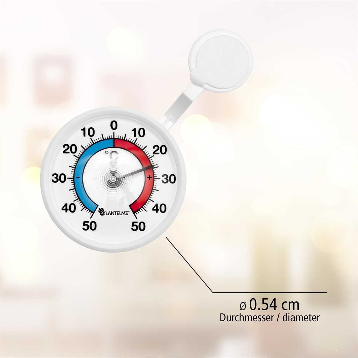Lantelme Fensterthermometer Selbstklebend Außenthermometer -/+50 Grad Fensterscheiben Thermometer, 2-tlg., Klebepad anbei, Analog Fenster Thermometer, Deutsche Herstellung, Rund drehbar