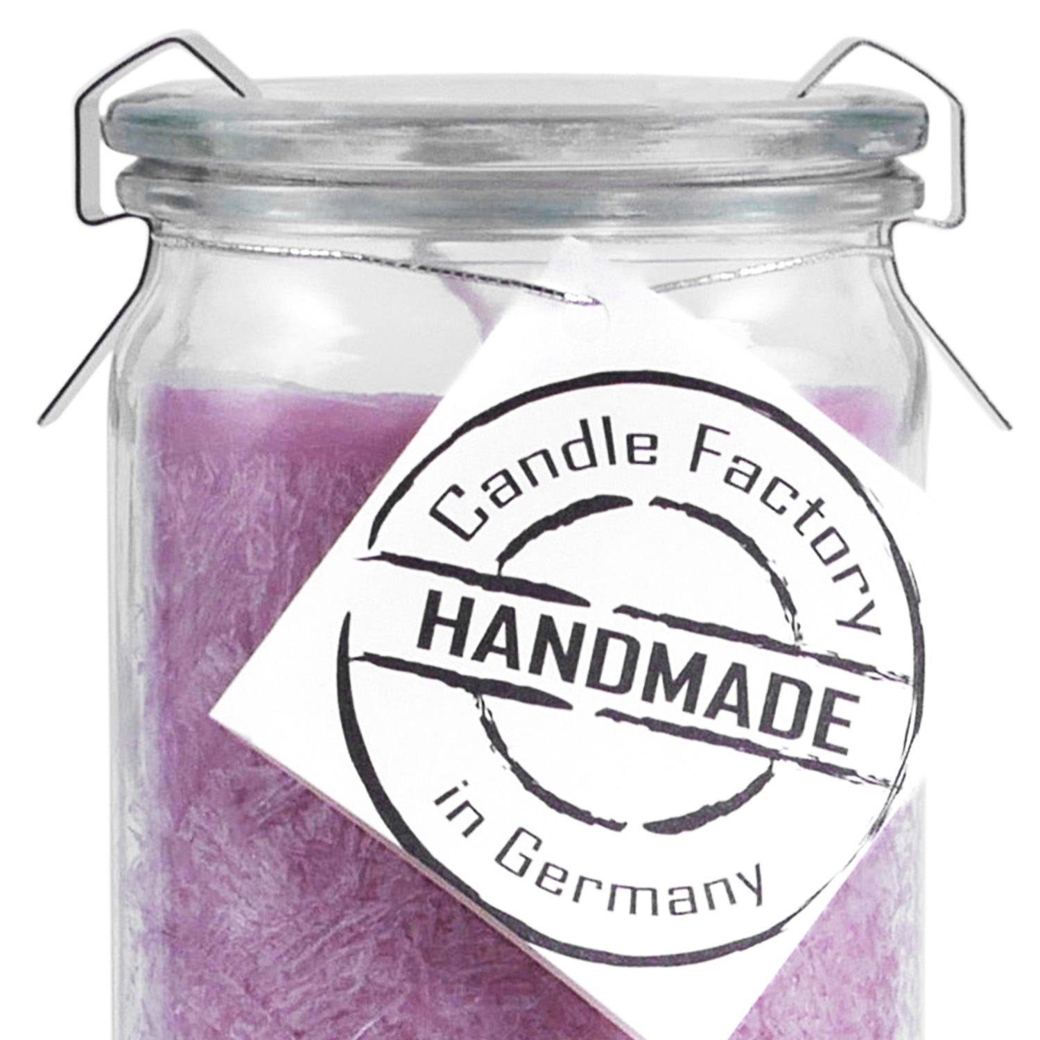 Landshop24 Duftkerze Candle-Factory Duftkerze aus Stearin im Weckglas Mini Jumbo (Duft: Wildblume), brennt bis zu 70h
