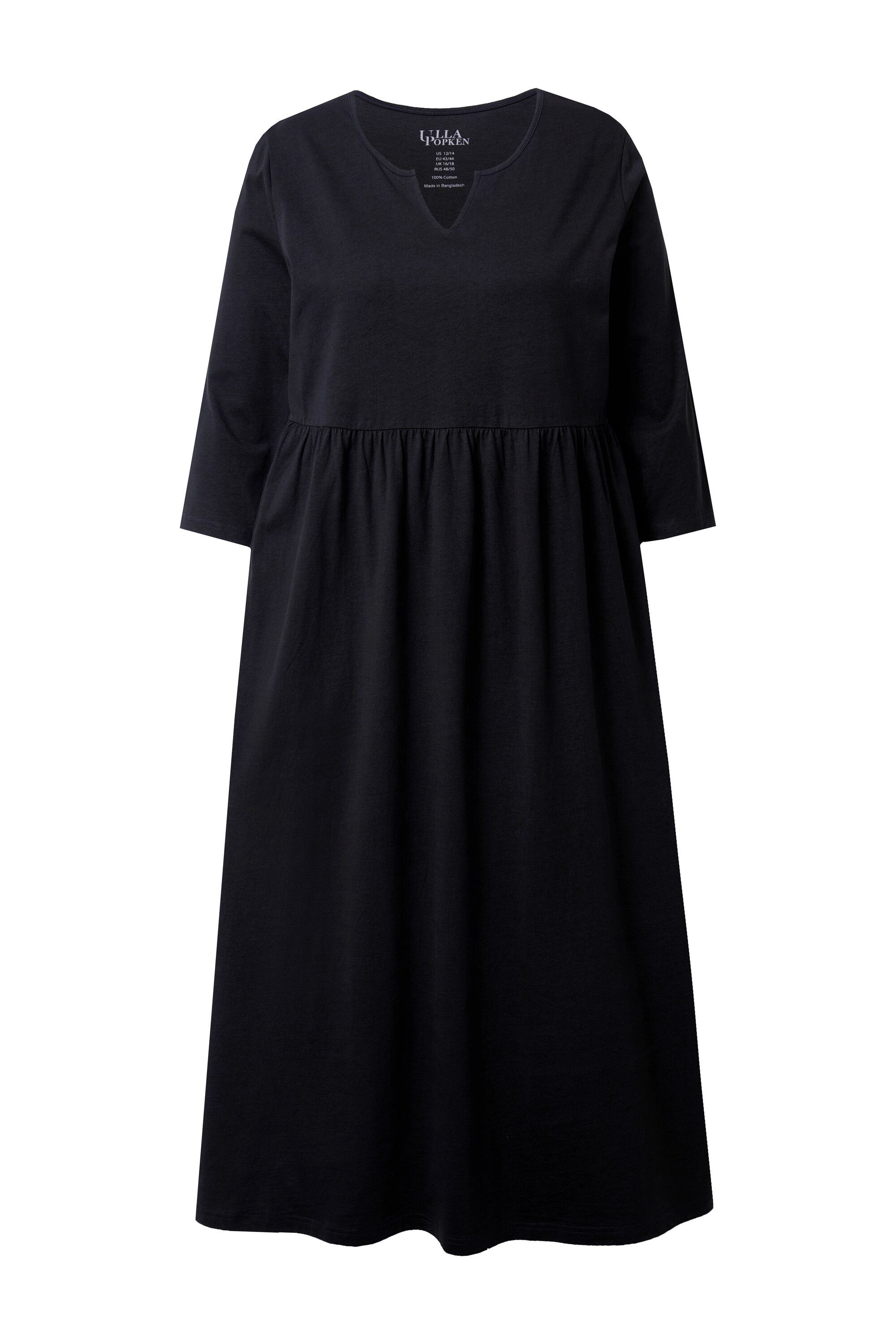 Ulla Popken Maxikleid Jerseykleid A-Linie Tunika-Ausschnitt 3/4-Arm günstig online kaufen