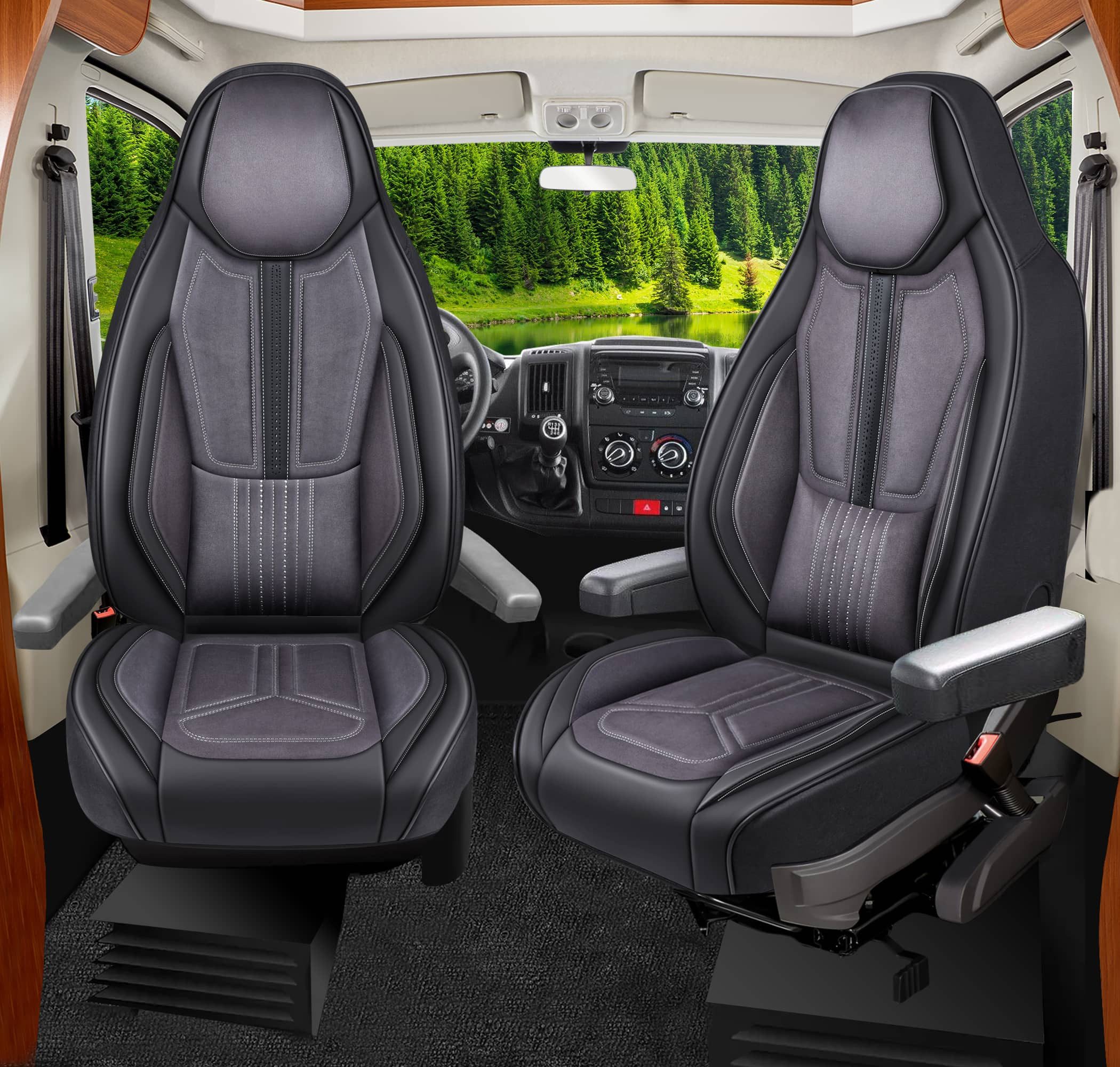 BREMER SITZBEZÜGE Autositzbezug für Chausson Twist Van V594 MAX (WDS1), Set, 2-tlg., Schonbezüge Sitzbezüge Fahrer und Beifahrer, in Schwarz/Grau