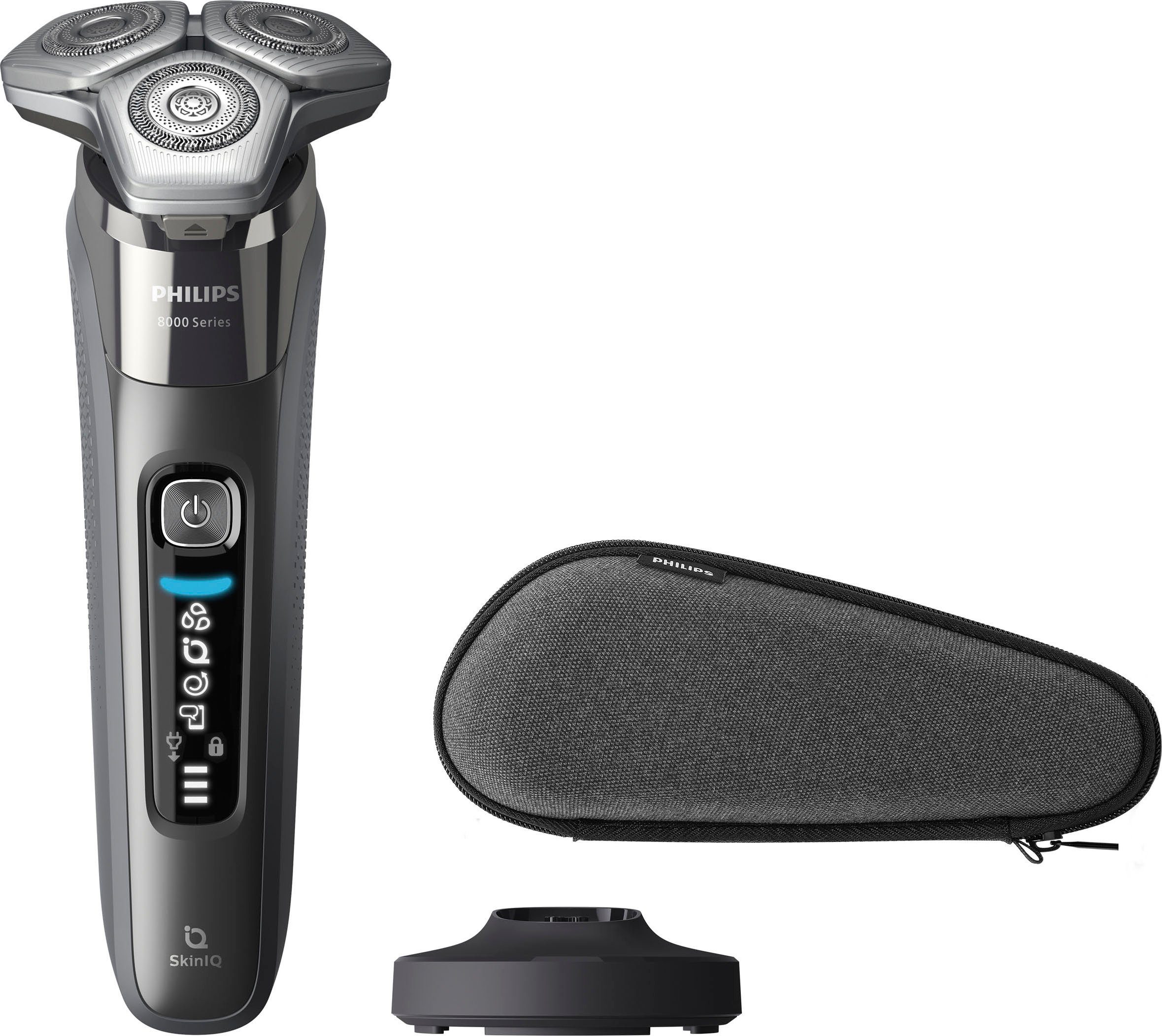 Philips Elektrorasierer Shaver Technologie Etui, mit S8697/35, Präzisionstrimmer, ausklappbarer SkinIQ Ladestand, Series 8000