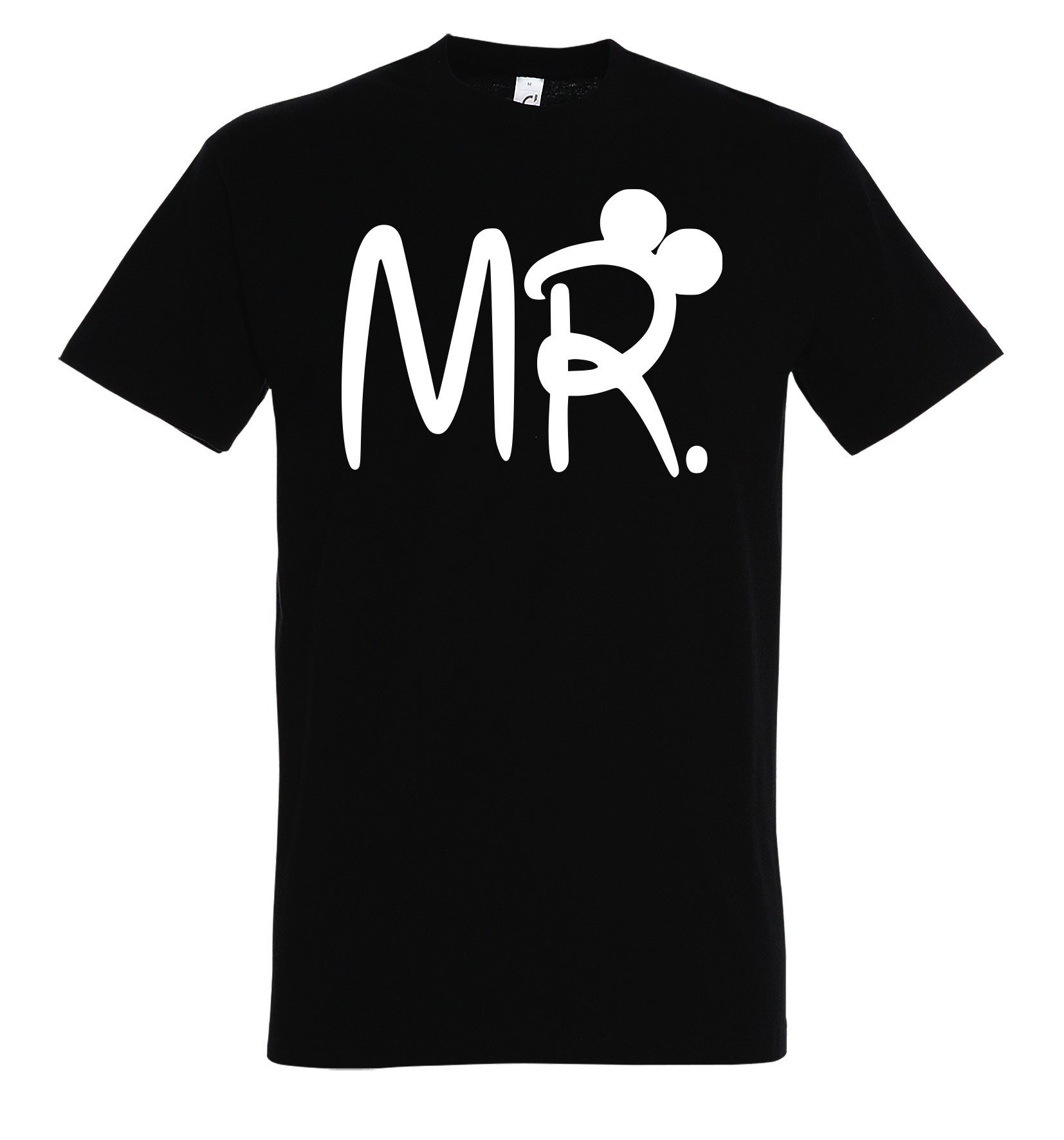 T-Shirt Misses & mit Print Partner Herren Mrs. lustigen / Mr. Look Mister T-Shirt (1-tlg) Couples Shop Schwarz