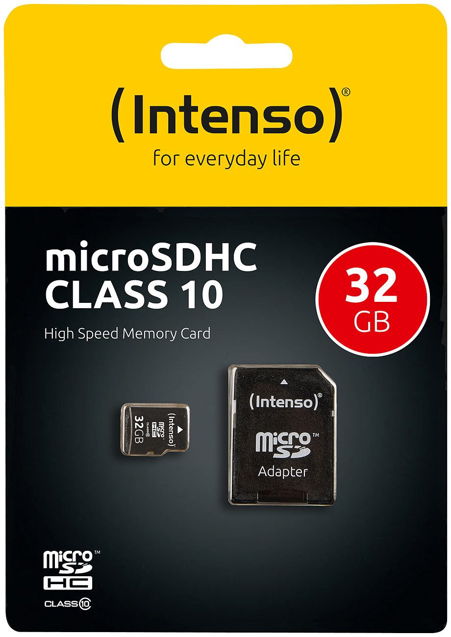 Intenso 32GB microSDHC Speicherkarte Class 10, inkl. SD-Adapter für Kamera Speicherkarte (32 GB Class 10 microSDHC-Karte mit SD-Adapter & bis zu 25 MB/s)