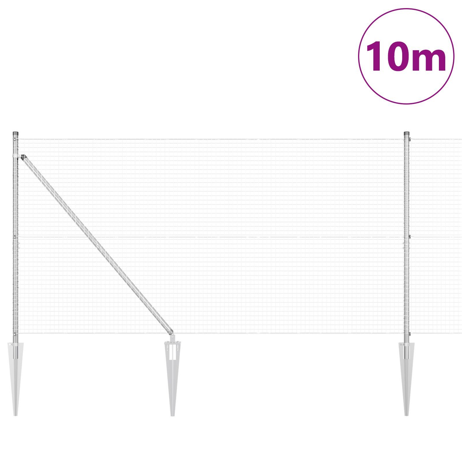 Gartentor Schweißdrahtzaun mit 7 Spike-Posts 1,4 x 10 m aus galvanisiertem Stahl