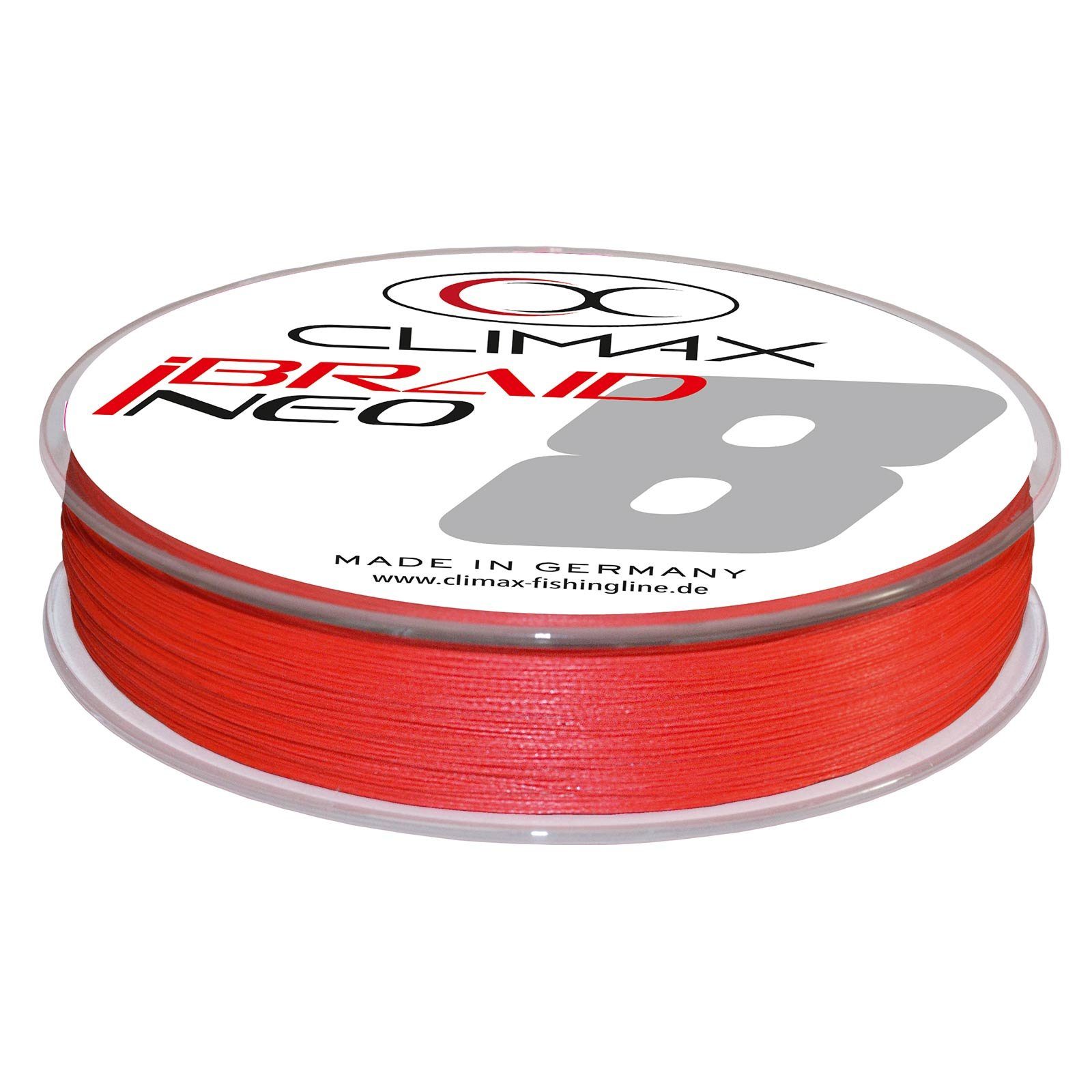 Climax Angelschnur, 135 m Länge, Climax iBraid NEO 135m 0,22mm fluo-red Geflochtene Angelschnur