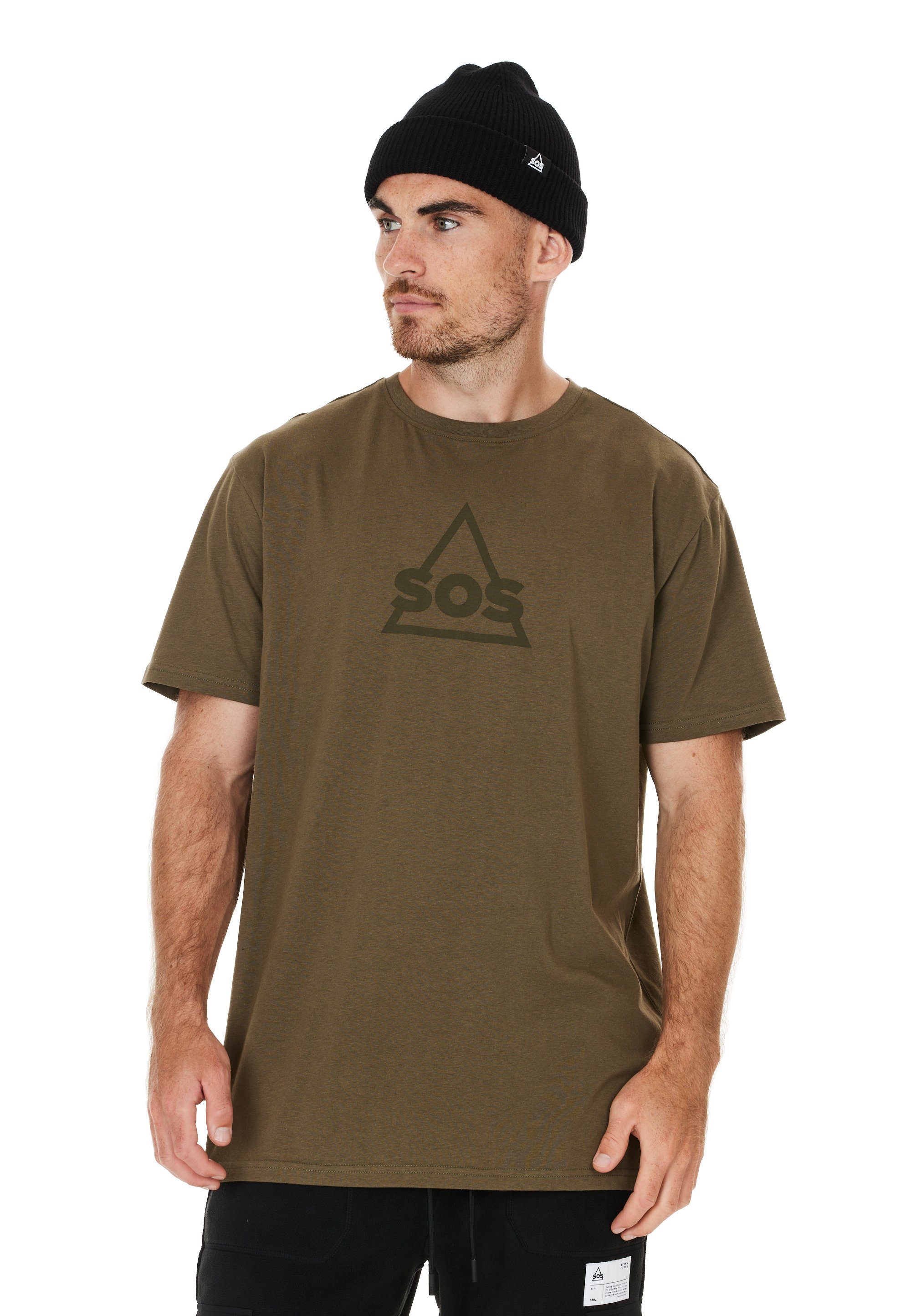 SOS T-Shirt Kvitfjell mit großem Markenlogo auf der Brust khaki