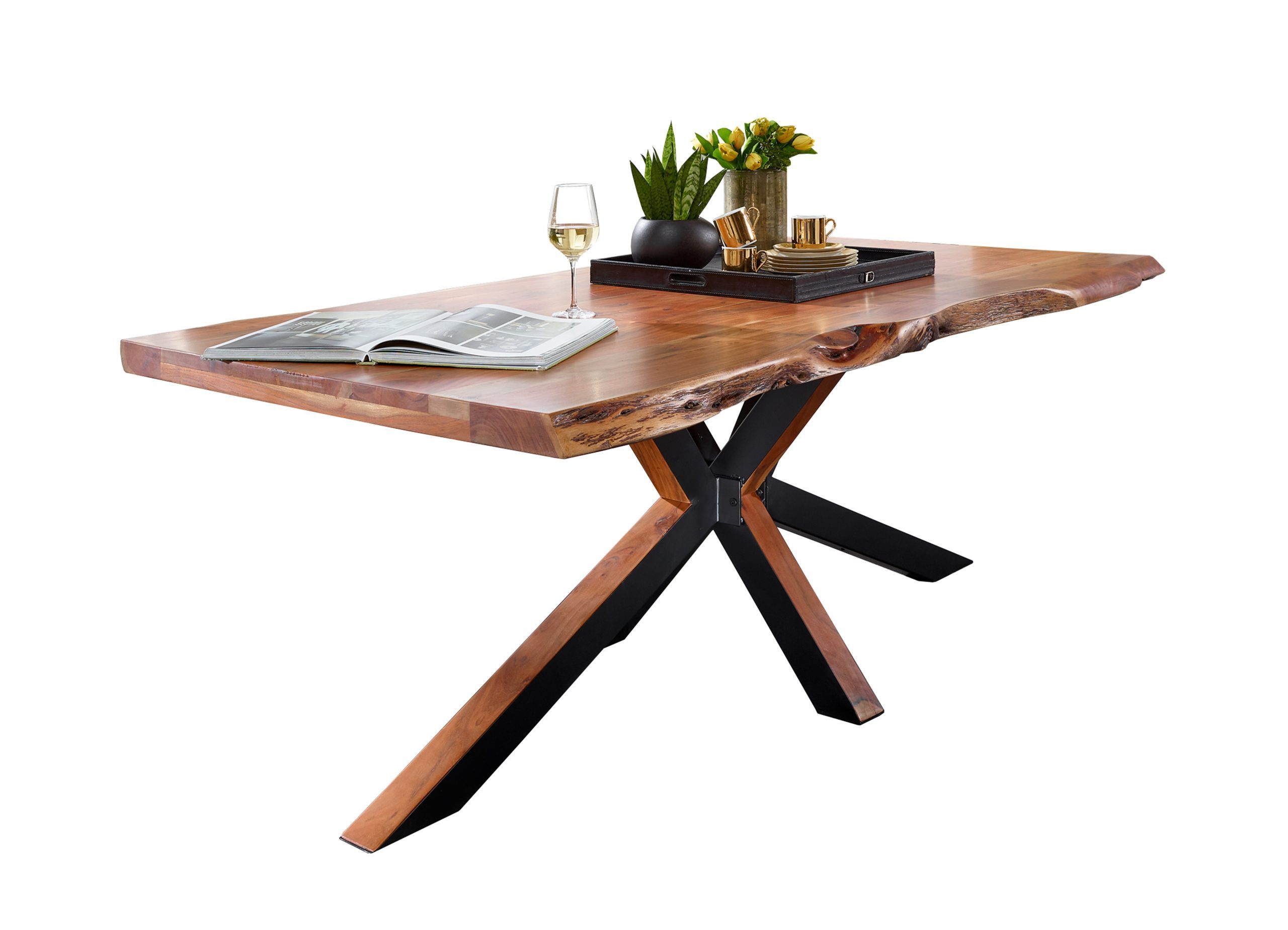 Main Möbel Esstisch Baumtisch "Riva" 220x100cm Akazie & Eisen schwarz