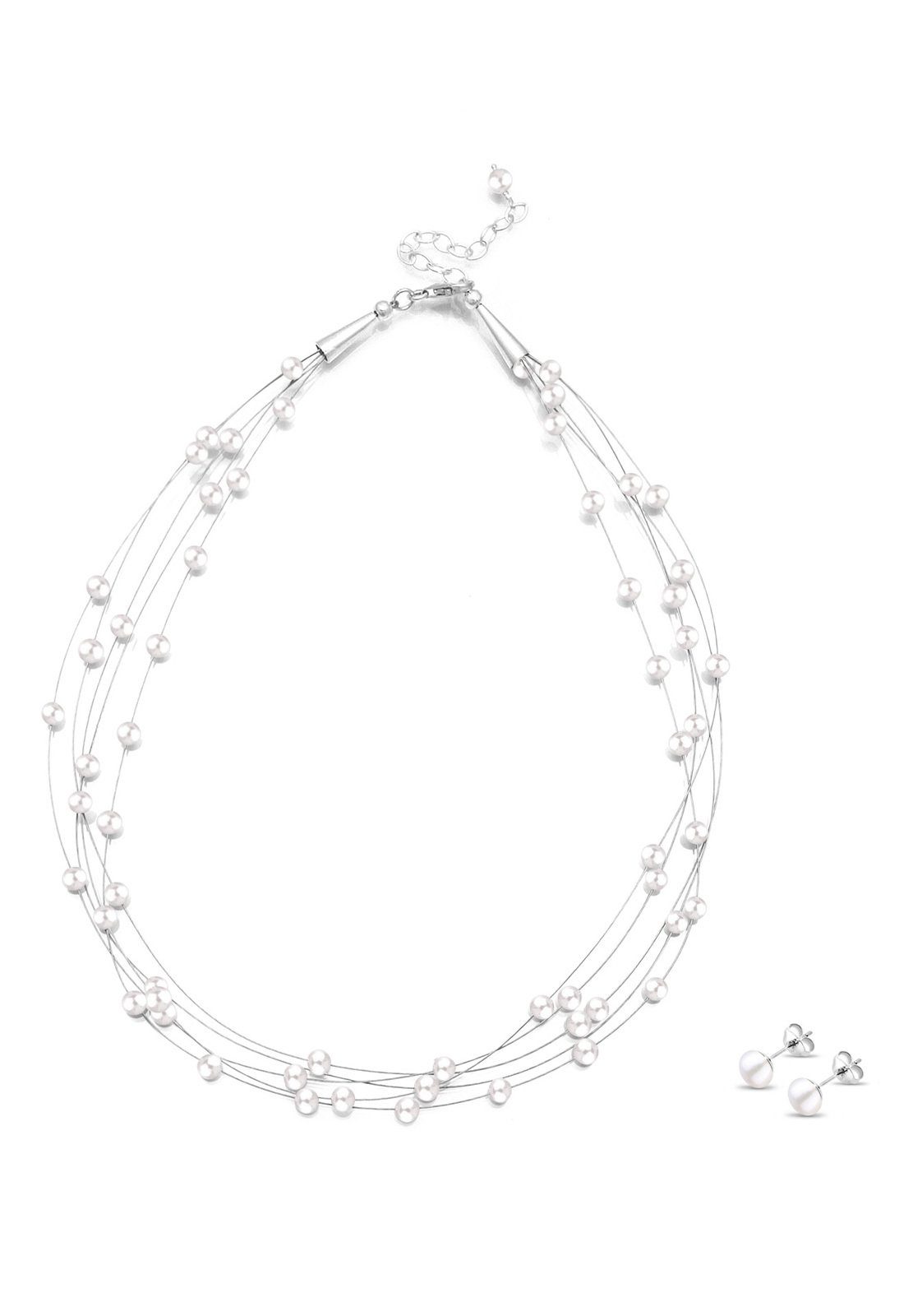 Elli Schmuckset Süßwasserzuchtperle Mehrreihig 925 Sterling Silber