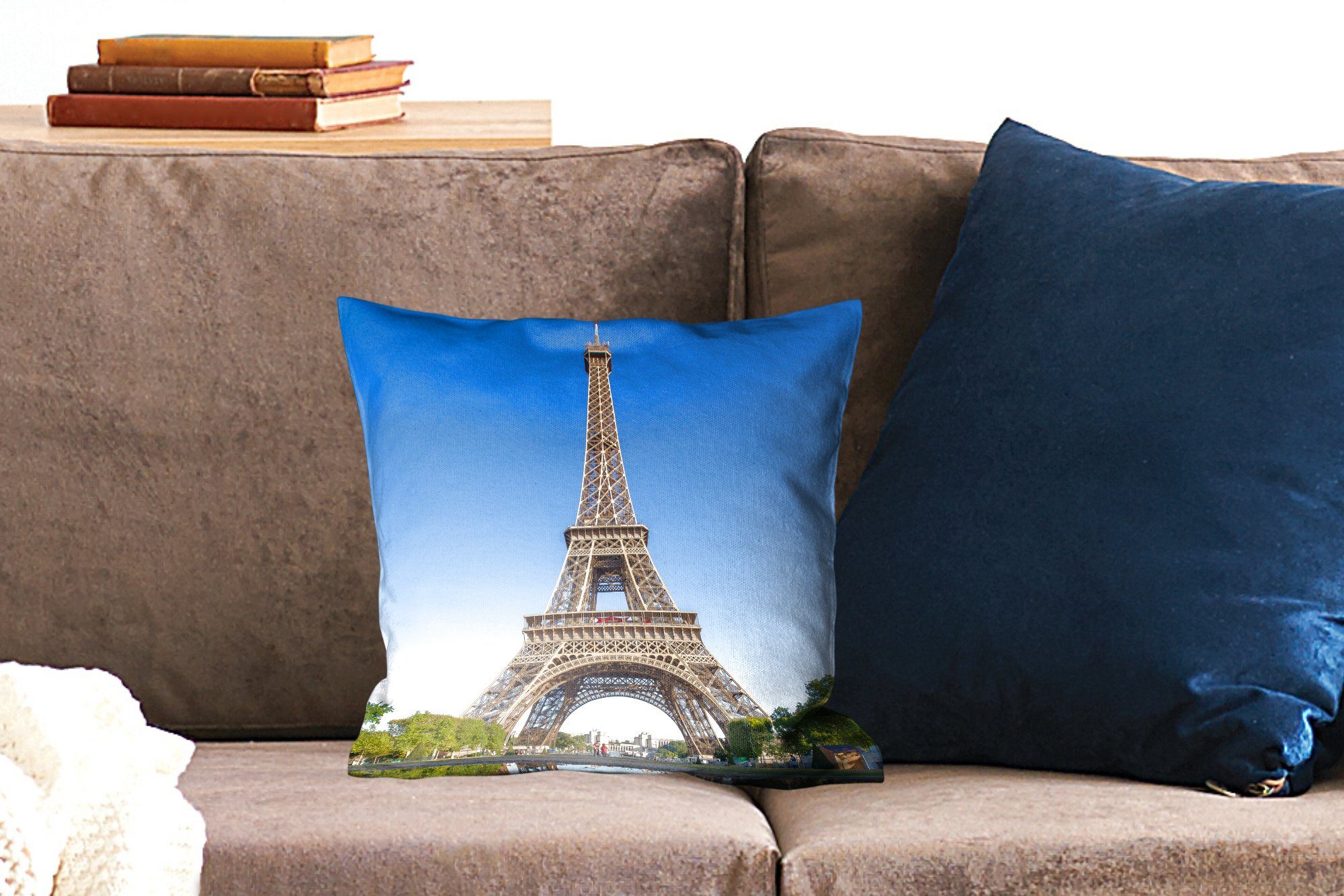Paris, Sofakissen in für Schlafzimmer, des Originalfoto Deko, Zierkissen mit Eiffelturms MuchoWow Dekokissen Wohzimmer, Füllung