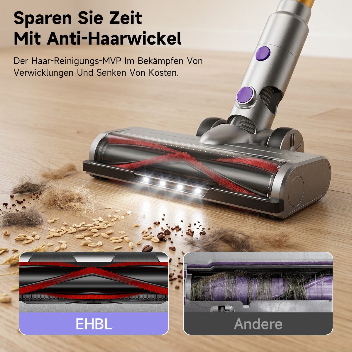 AeroAxis Akku-Stielstaubsauger 55000Pa Akku Staubsauger 500W/ 50Min/1,5L/3 in 1 Staubsauger Kabellos, Anti-Tangle Bodenbürste, Staubsauger für Tierhaare,Teppich, Hartboden