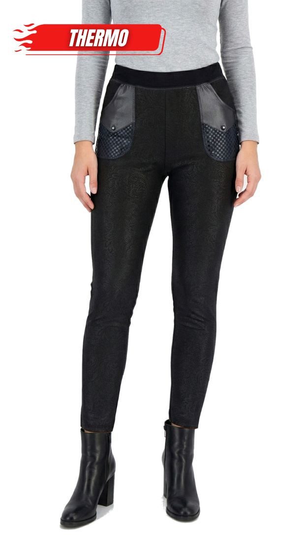 dy_mode Thermohose Damen Thermohose Paisley-Muster gefütterte Winterhose Thermoleggings Middel Waist, mit Innenfutter, mit elastischem Bund