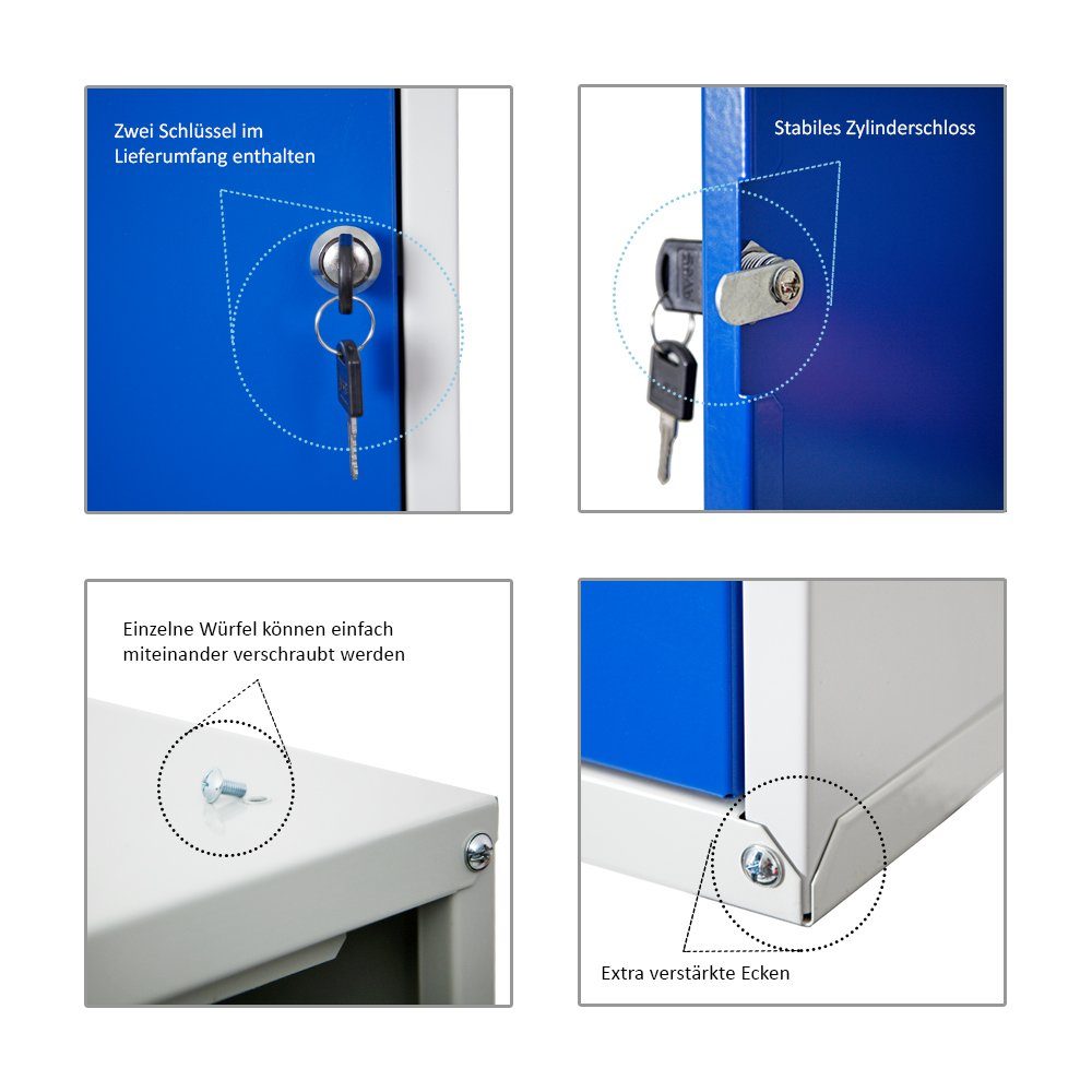 PROREGAL® HxBxT Grau-Blau 2x Mega Deal, (2-St) Cubic, Spind Schließfachwürfel cm, 35x35x35