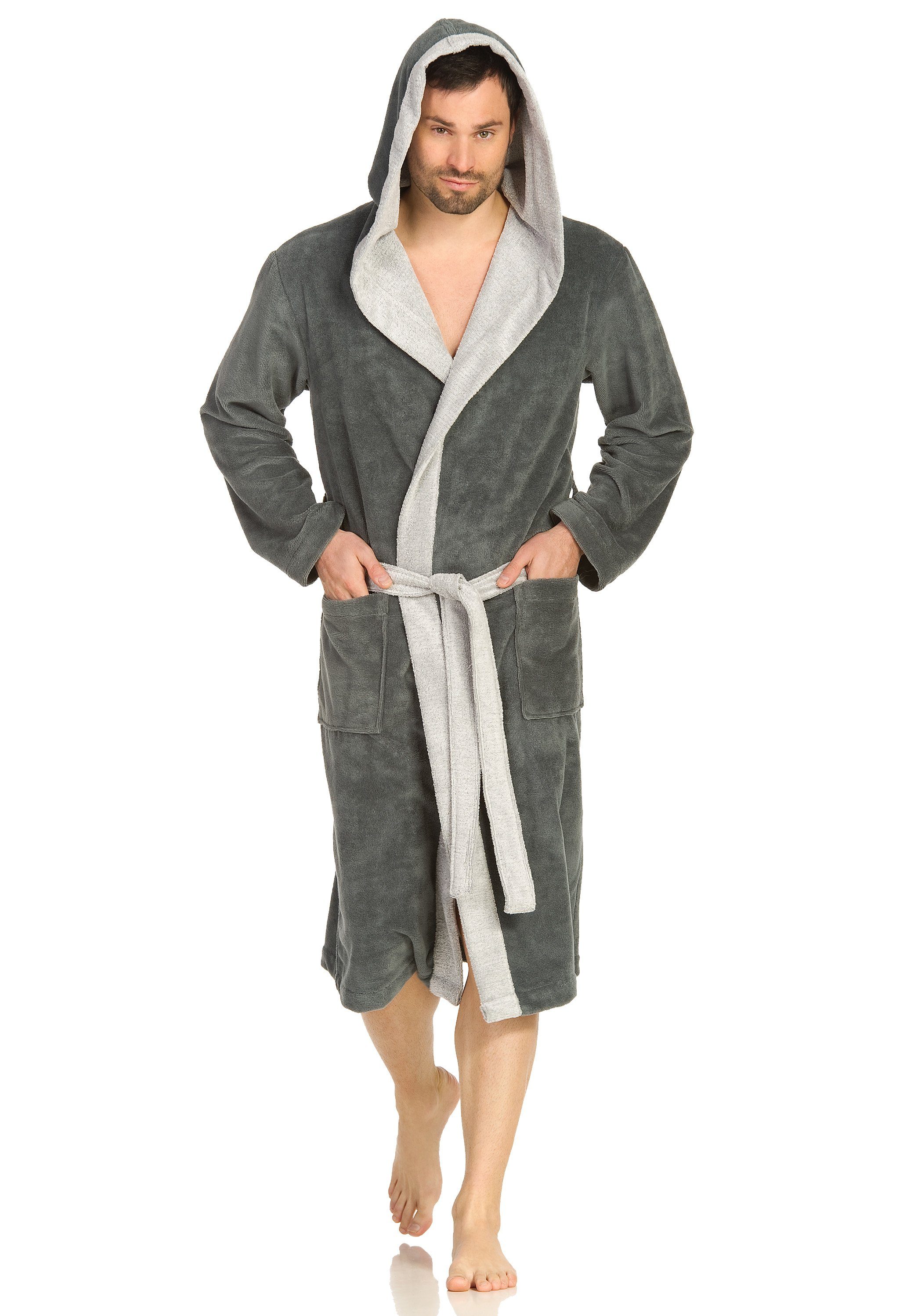 Vossen Bademantel Poppy, ideal für Sauna & Spa, Hotelbademantel, Morgenmantel, Langform, Baumwoll-Mix, Kapuze, Gürtel, Doubleface Optik