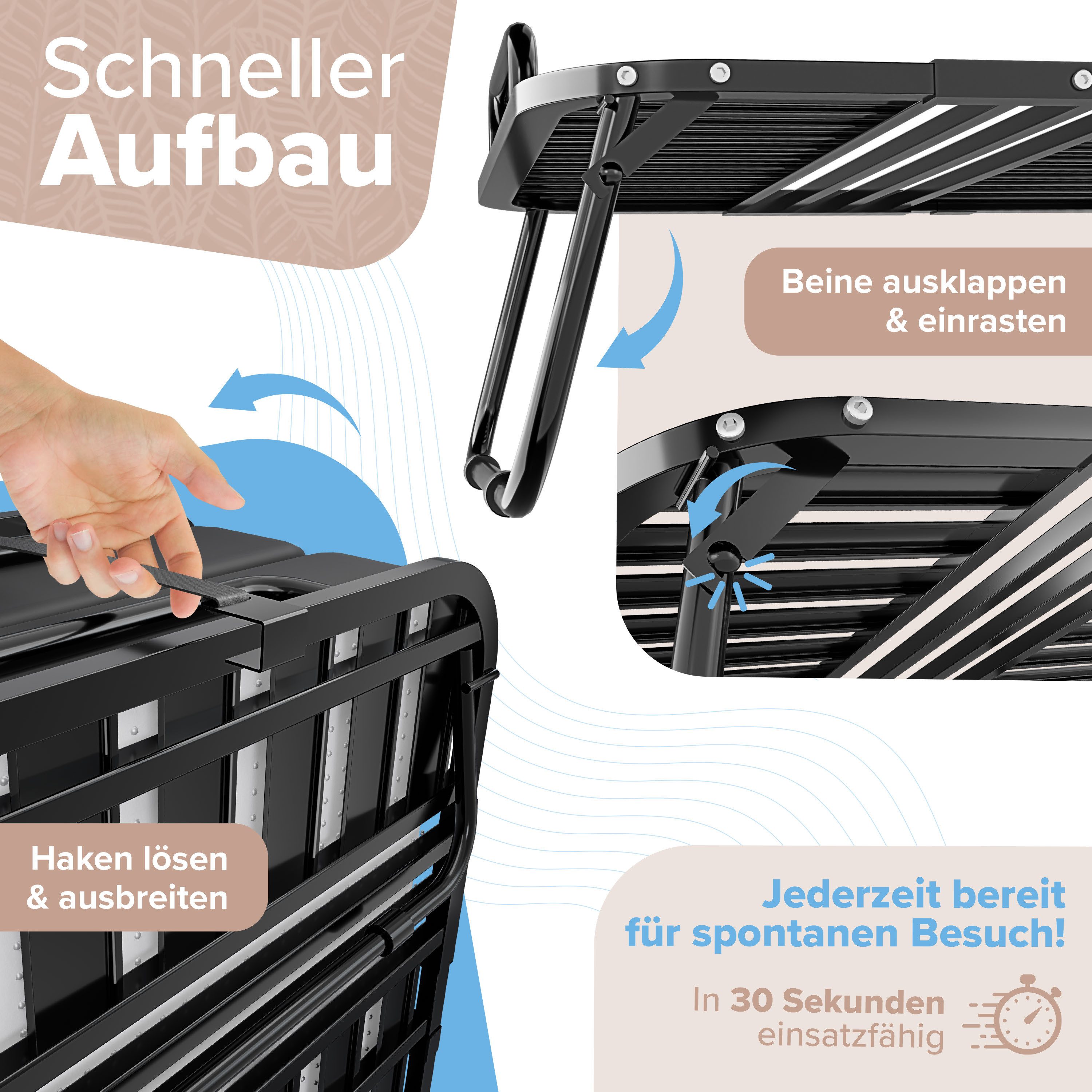 ELONEO Klappbett ELONEO Klappbett, Gästebett – stabil & platzsparend, Matratze optional inkl. Matratze