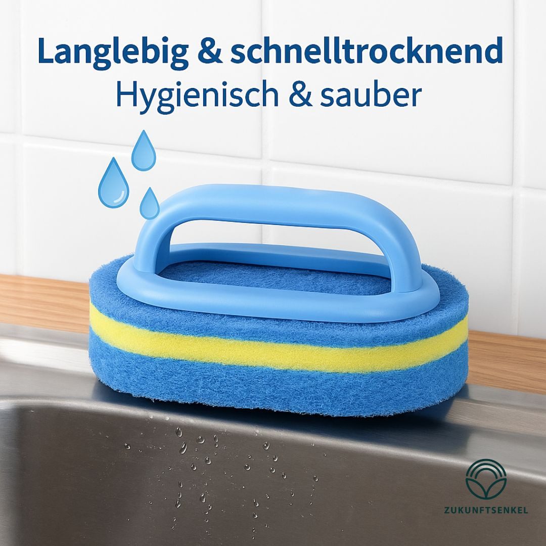 ZUKUNFTSENKEL Reinigungsschwamm Schwamm mit Griff 2er Pack, Kratzfreier Reinigungsschwamm & Handbürste mit Griff – Bild 4 von 5