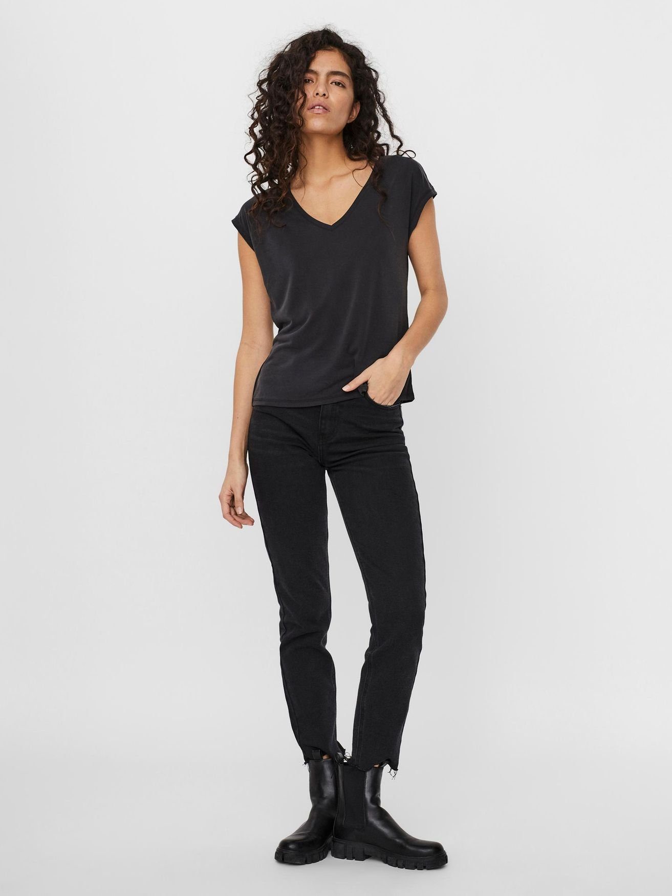 Basic 5282 Vero T-Shirt in V-Neck T-Shirt Moda Stretch Schwarz-2 VMFILLI