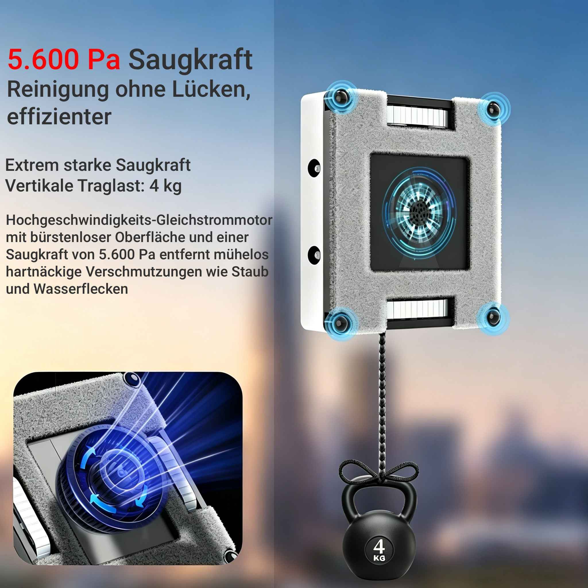 BBG Fensterputzroboter Automatischer Glasreiniger mit Sprühfunktion,6 Düsen,5600Pa Saugkraft, (automatische Rückkehr zum Startpunkt, App & Fernbedienung) intell – Bild 4 von 5