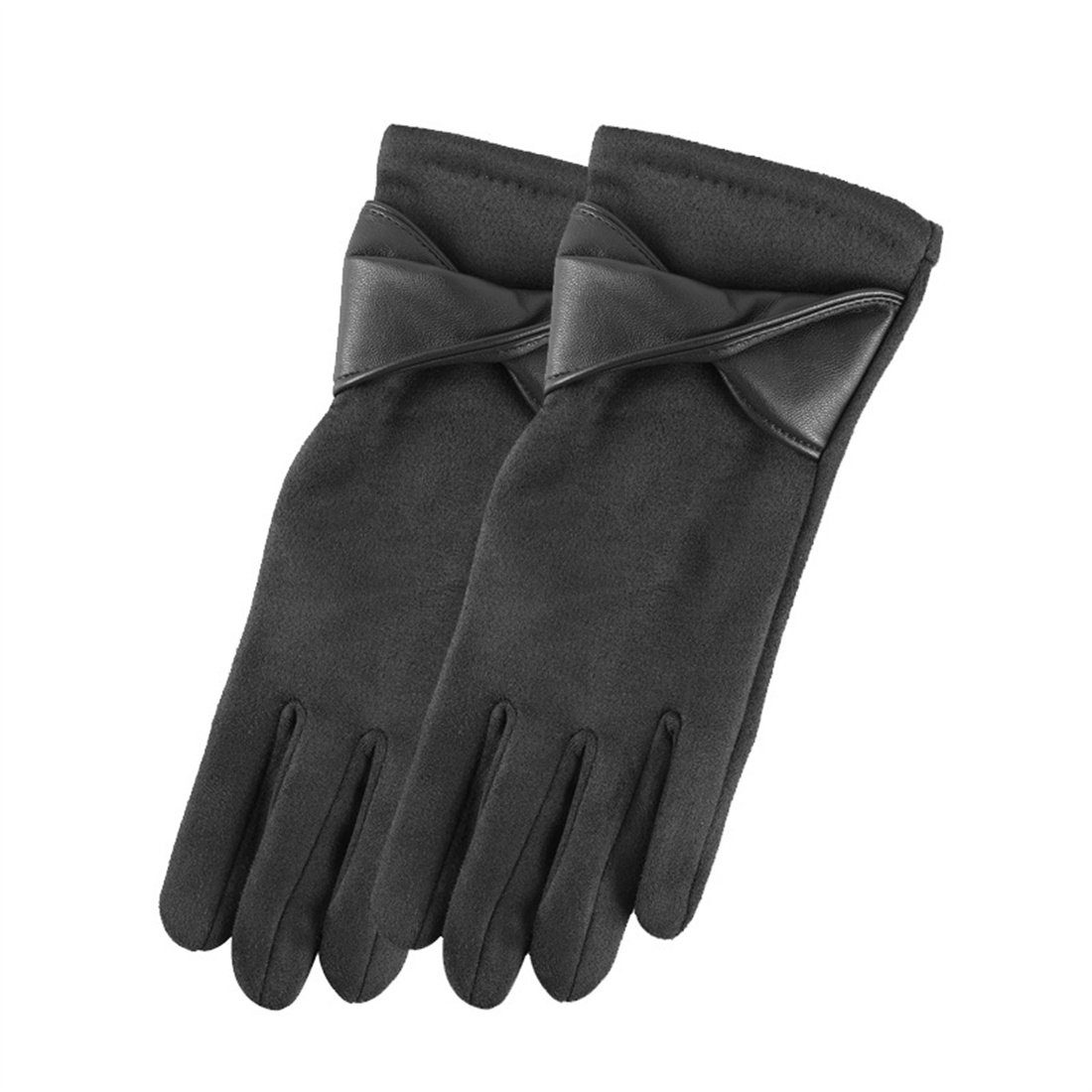 DÖRÖY Fleecehandschuhe mit berührbarer warme Damenhandschuhe, Schleife Handschuhe Gepolsterte dunkelgrau