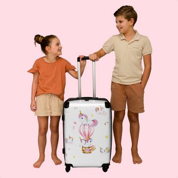 NoBoringSuitcases.com© Koffer Einhorn - Regenbogen - Heißluftballon - Sterne - Rosa - Mädchen 67x43x, 4 Rollen, Mittelgroßer Koffer für Kinder, Trolley