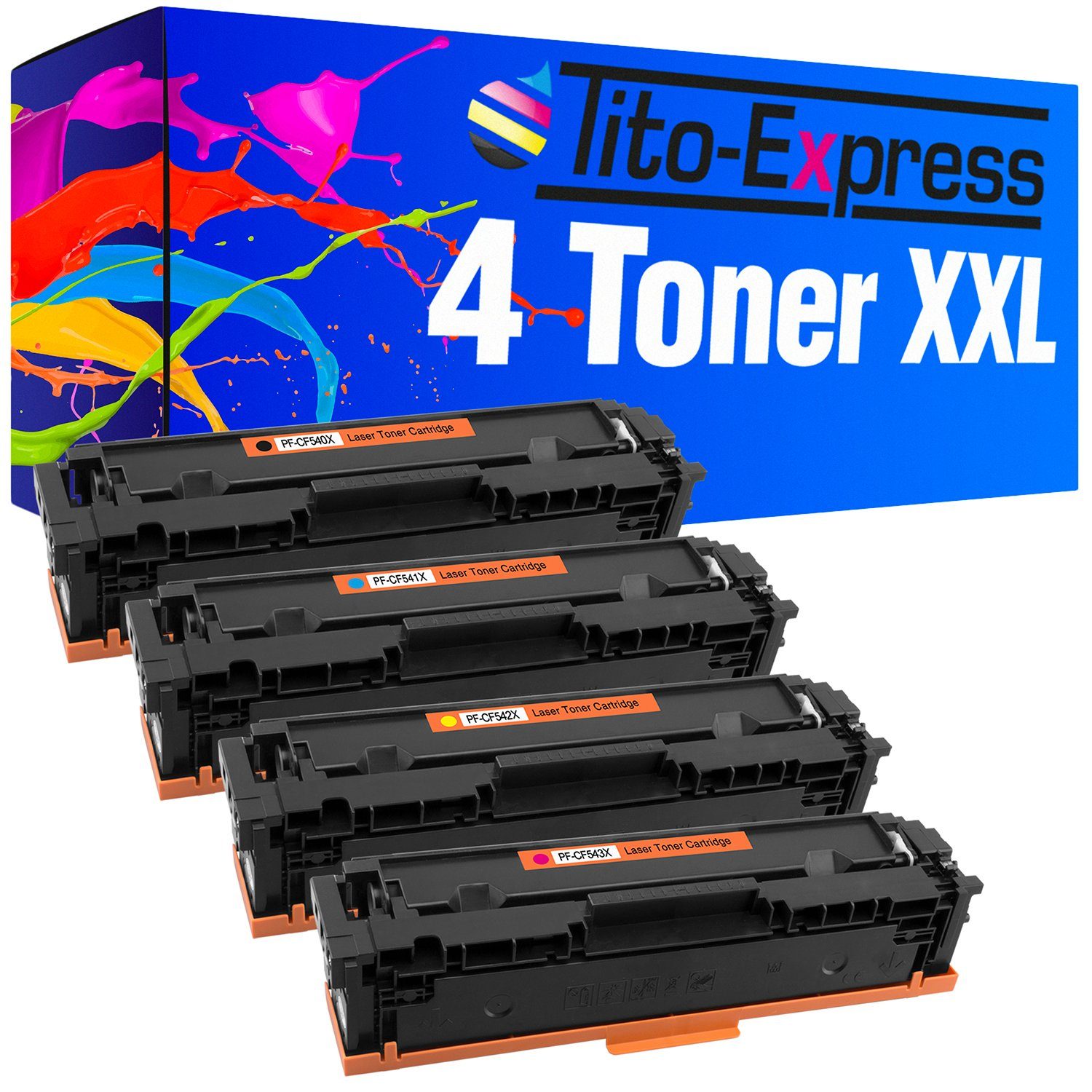 Tito-Express Tonerpatrone 4er Set ersetzt HP CF540X CF541X CF542X CF543X 203X, (Multipack, 1x Black, 1x Cyan, 1x Yellow, 1x Magenta), für Color Laserjet Pro MFP M281fdw M281fdn M254dw M254nw M280nw M254dn