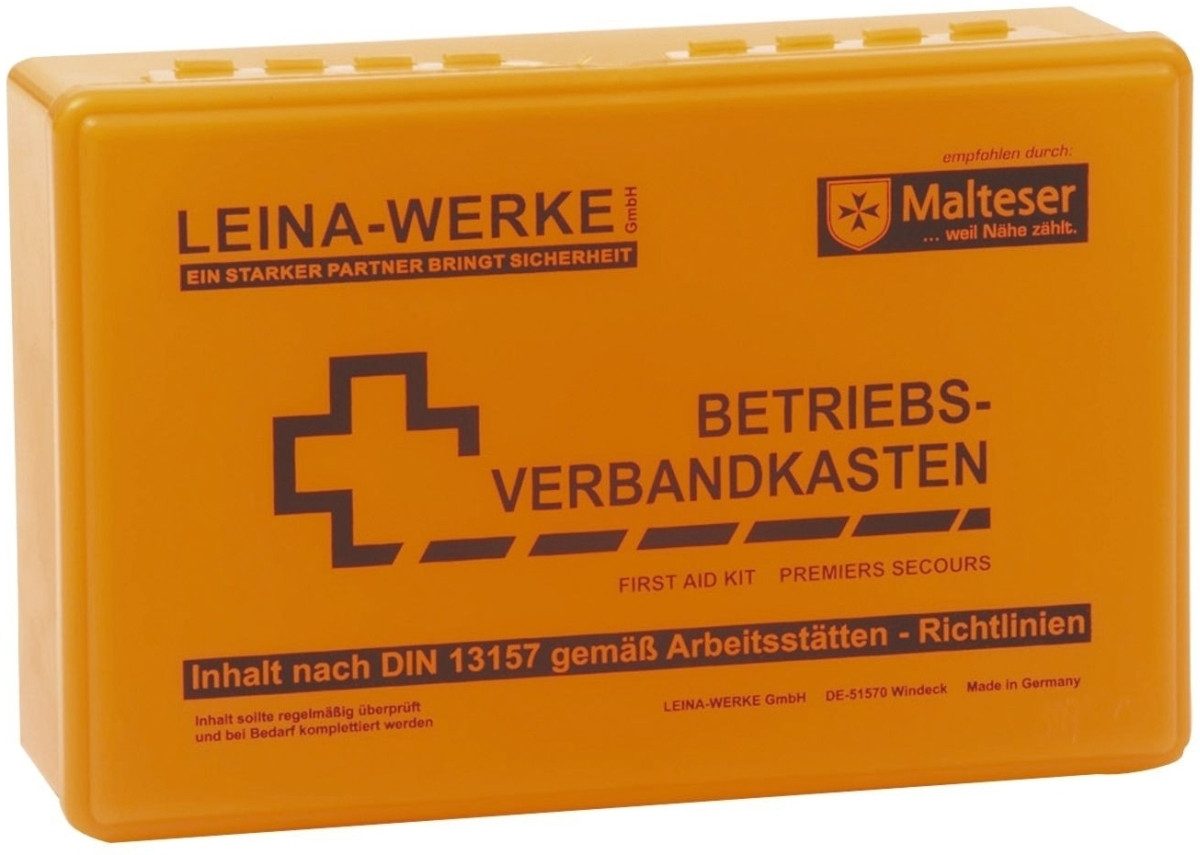 Leina-Werke Erste-Hilfe-Set Betriebsverbandskasten DIN 13157 255x166x80mm mit Wandhalterung orange
