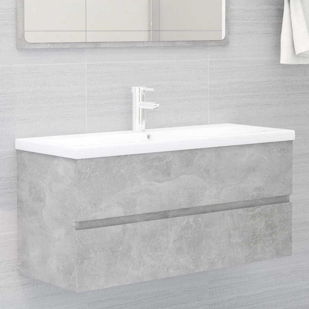 furnicato Waschbeckenunterschrank 100x38,5x45 cm Betongrau aus Holzwerkstoff Badmöbel mit geräumiger Schublade und Platz für ein Waschbecken