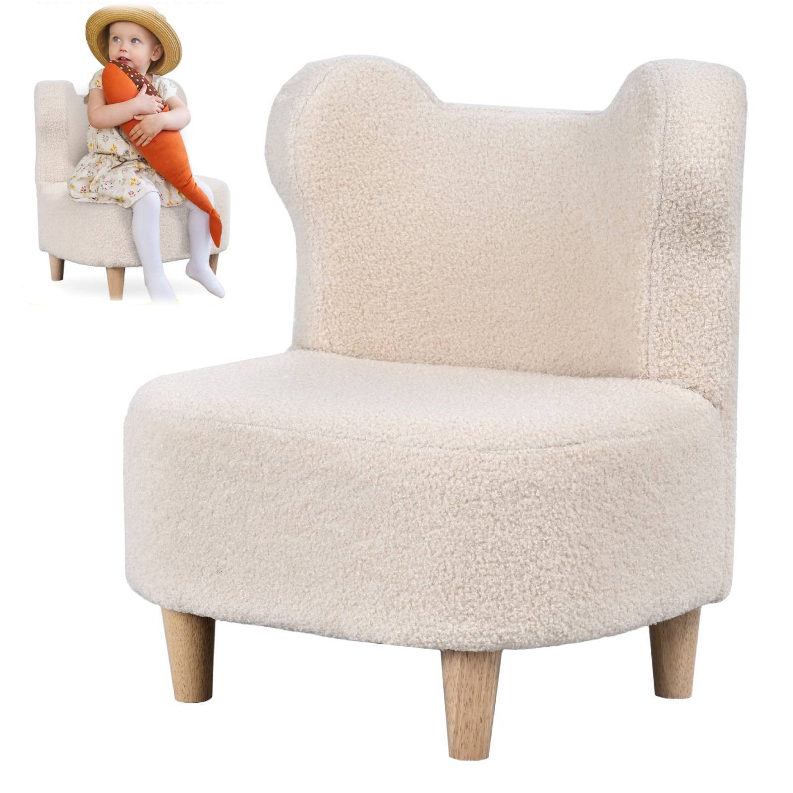BlingBin Kindersessel Kinderstuhl Kindersofa Sessel Plüschsessel mit Bärenohren (1er Set, 1-St., Gesamtmaße: 47cm x 43cm x 53cm, Belastbarkeit: 45 kg), Schaukelstuhl mit Fleece-Bezug für Wohnzimmer, Schaumstoff, Beige